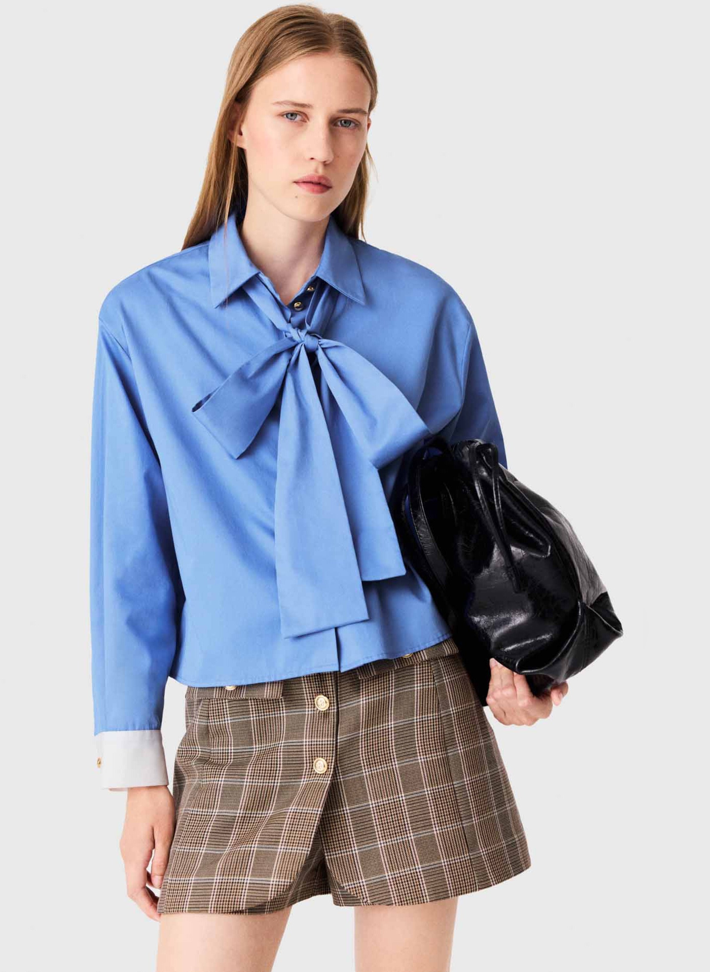 Chemise col lavallière en coton MAJE Bleu