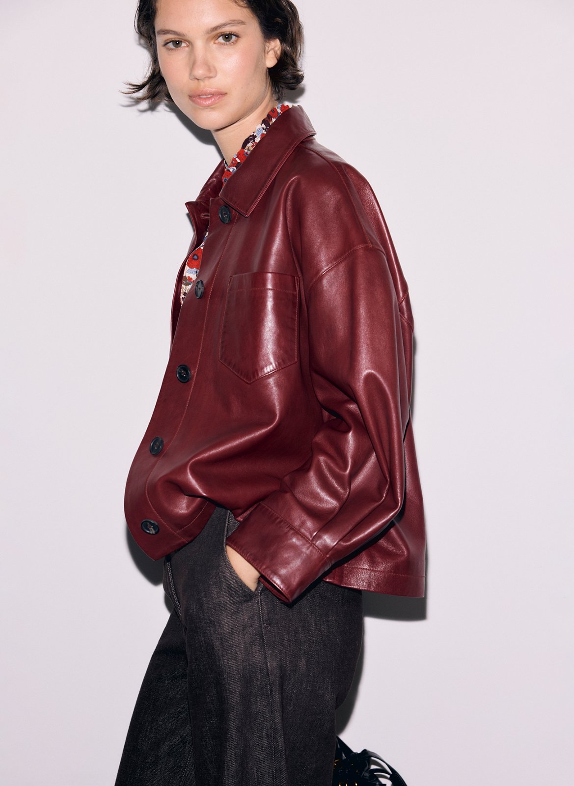 Straight leather jacket with classic collar GERARD DAREL Red