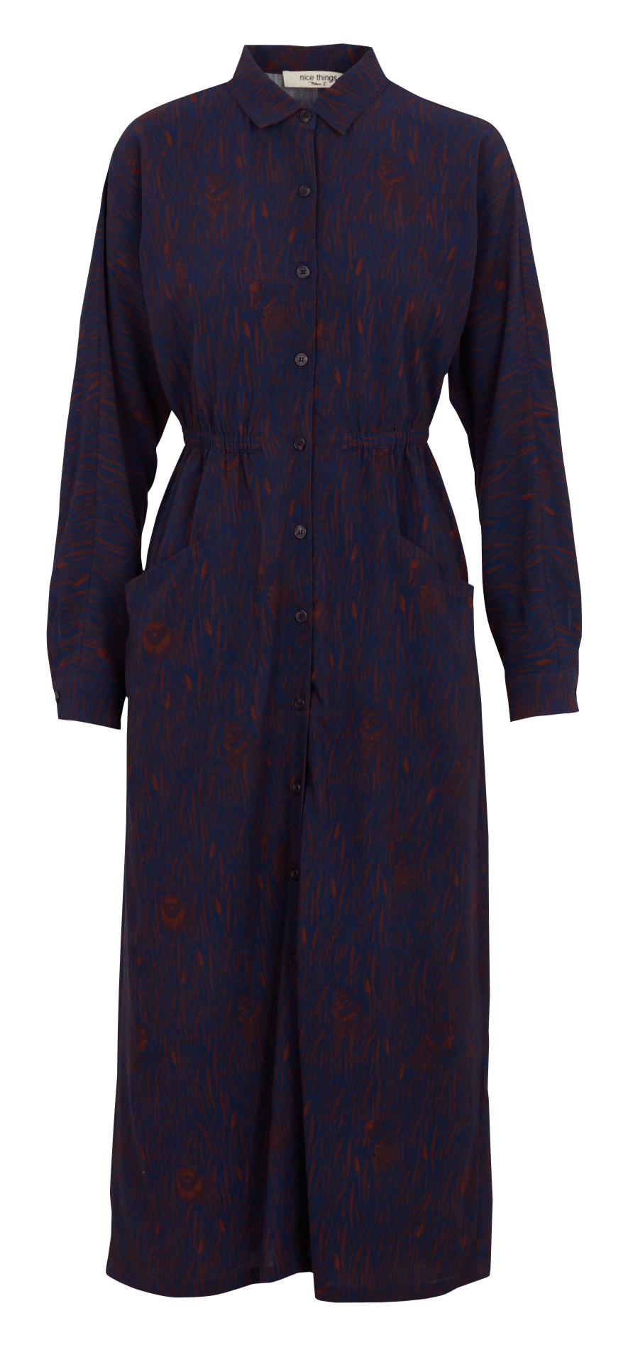 Gerade geschnittenes Kleid mit Knopfleiste und Muster NICE THINGS Blau