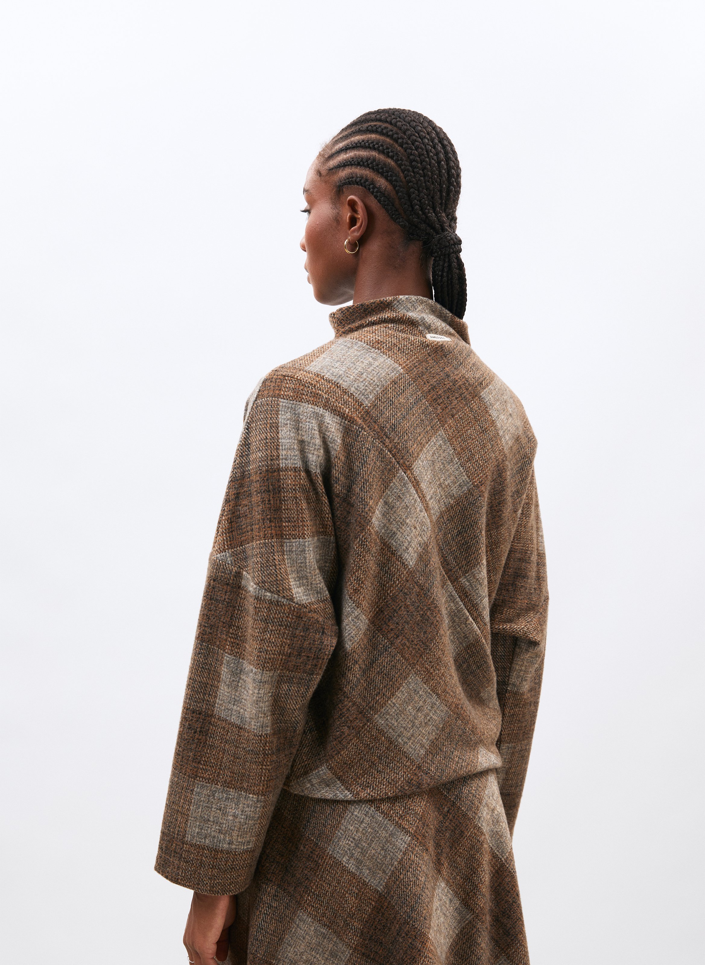 Checked print high-neck top HUMILITY Brown