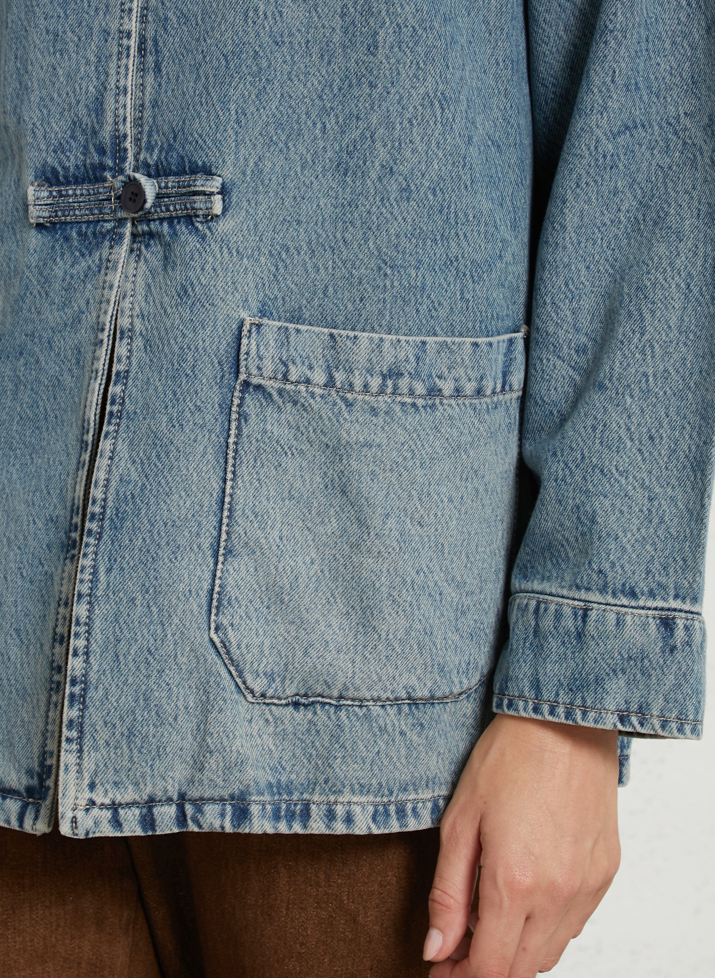 Denimjacke mit Mao-Kragen aus Baumwollmischung PLEASE Blau