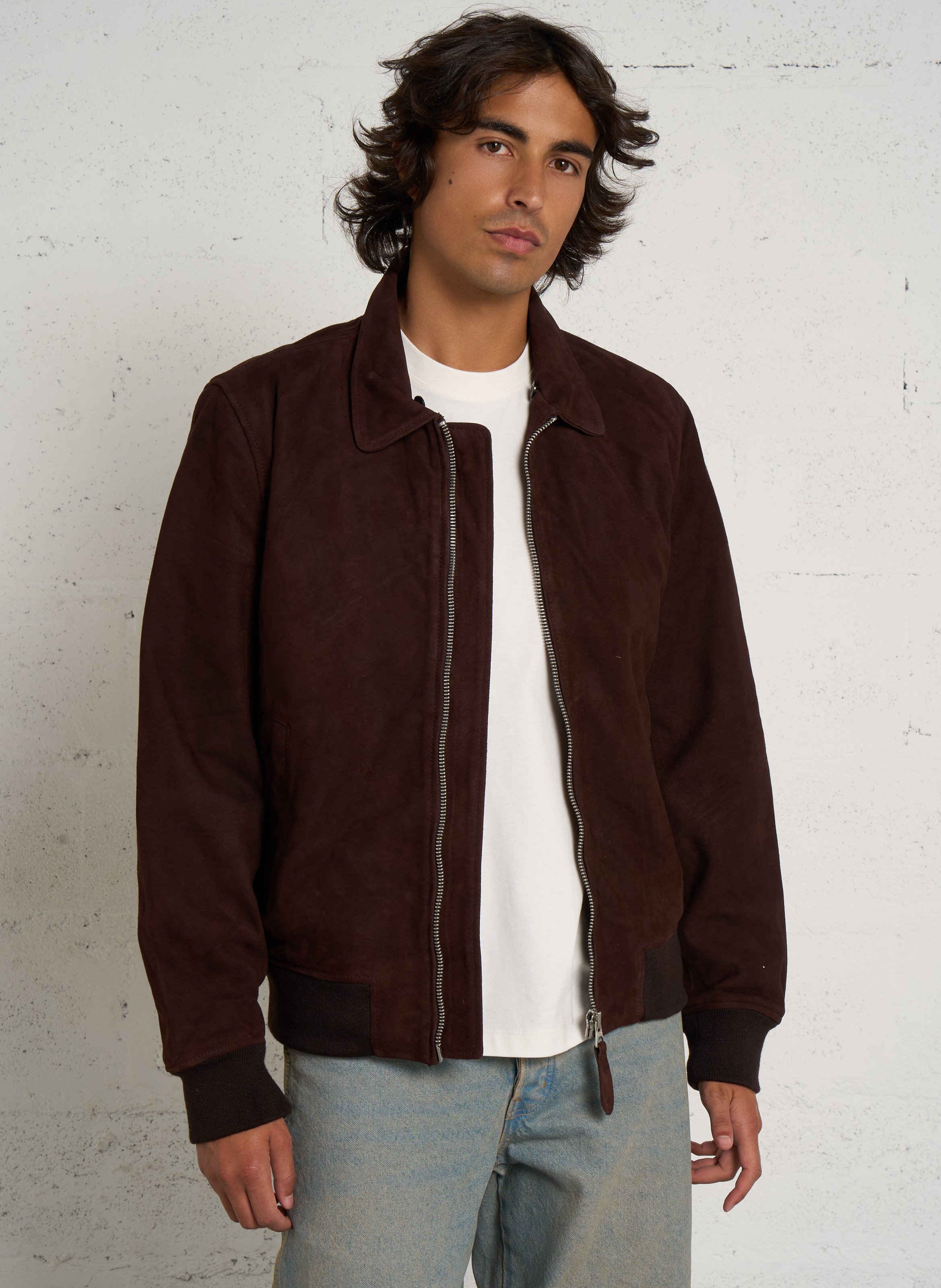 Straight velvet leather jacket SCHOTT Brown