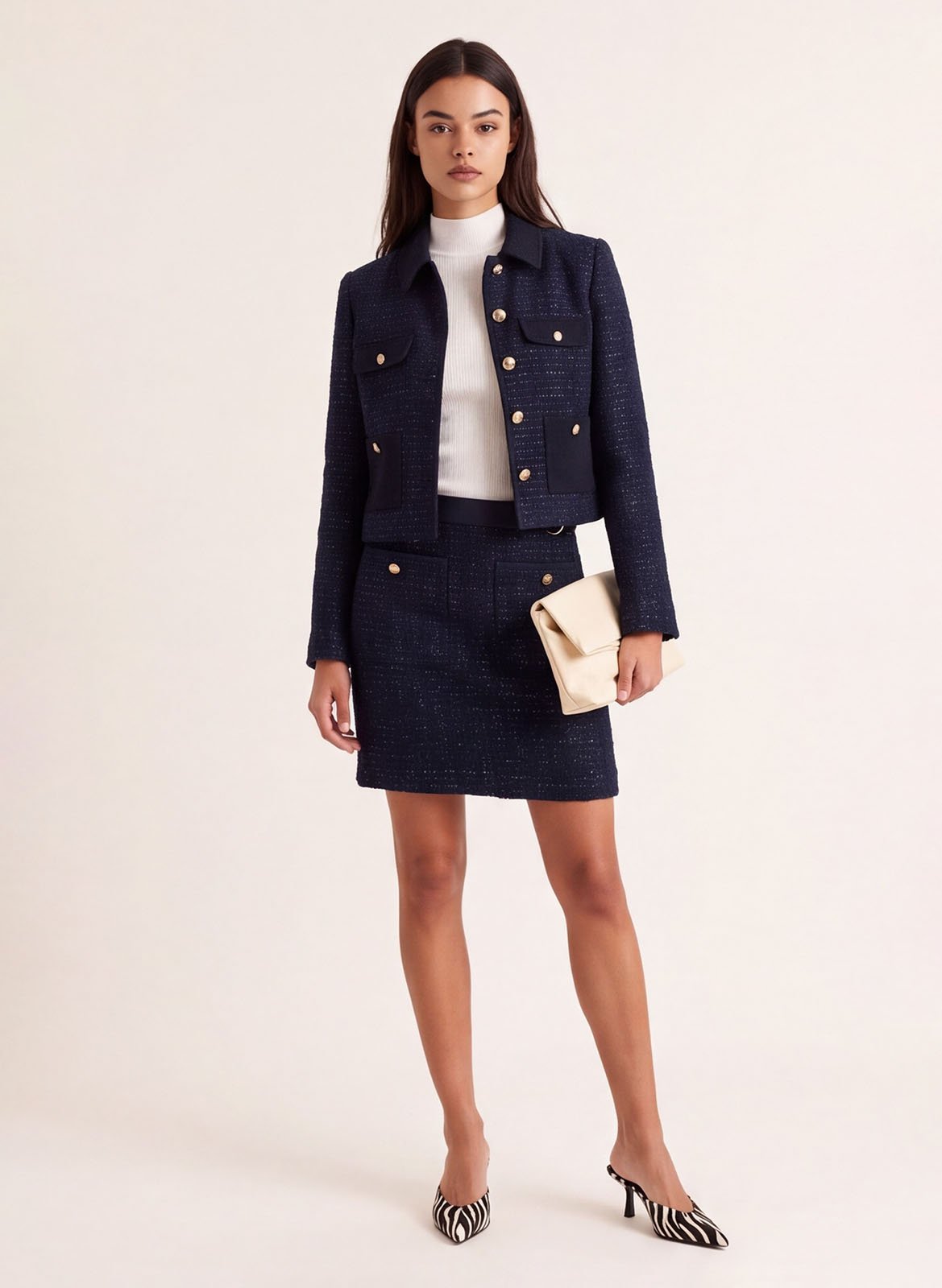 Veste courte droite en tweed KOOKAI Bleu