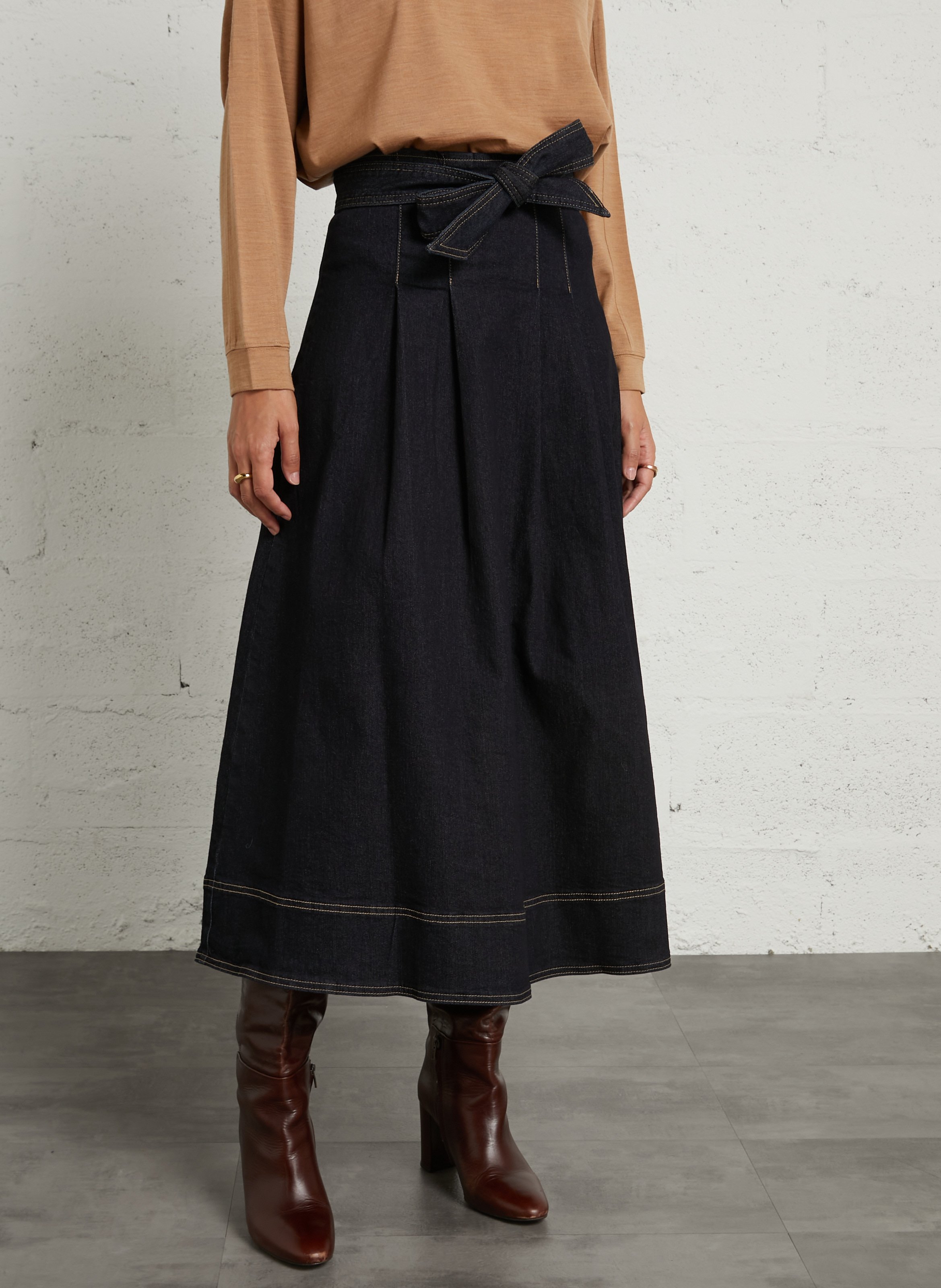 Ausgestellter Denim-Rock aus Baumwollmischung MAISON 123 Blau