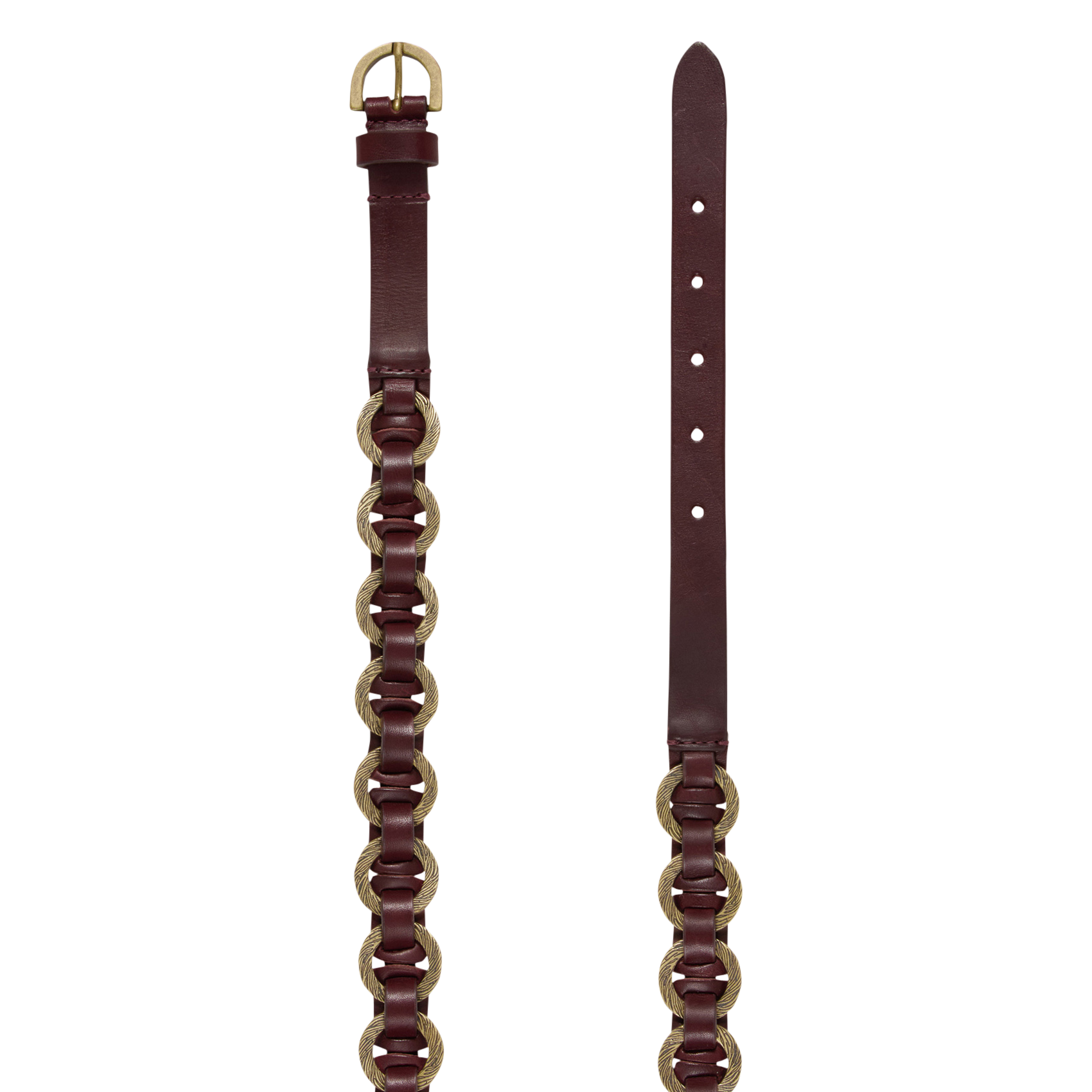 Ceinture à anneaux gravés en cuir BA&SH Prune