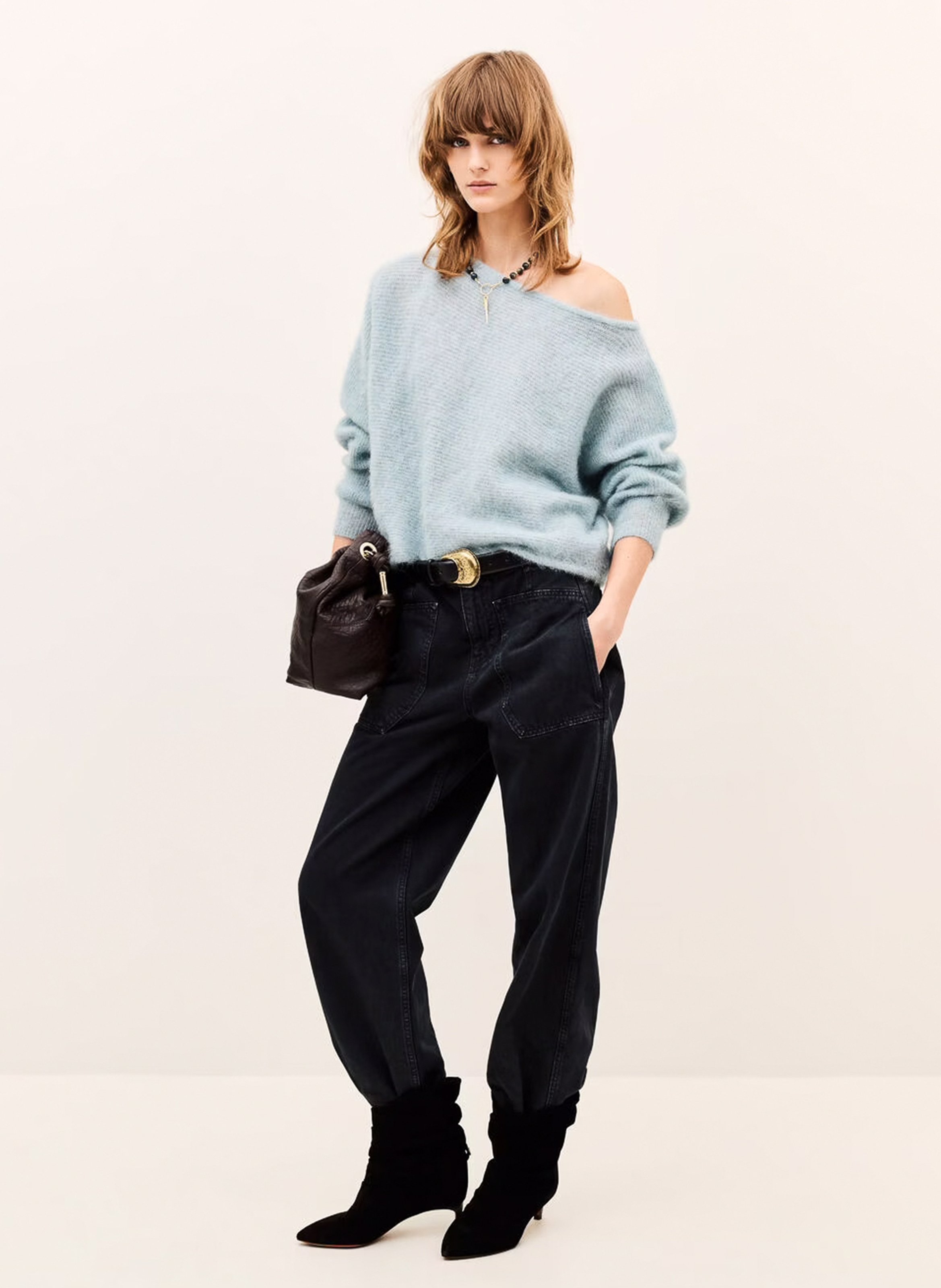 Pull ample col bateau en alpaga mélangé | Bleu BA&SH Femme