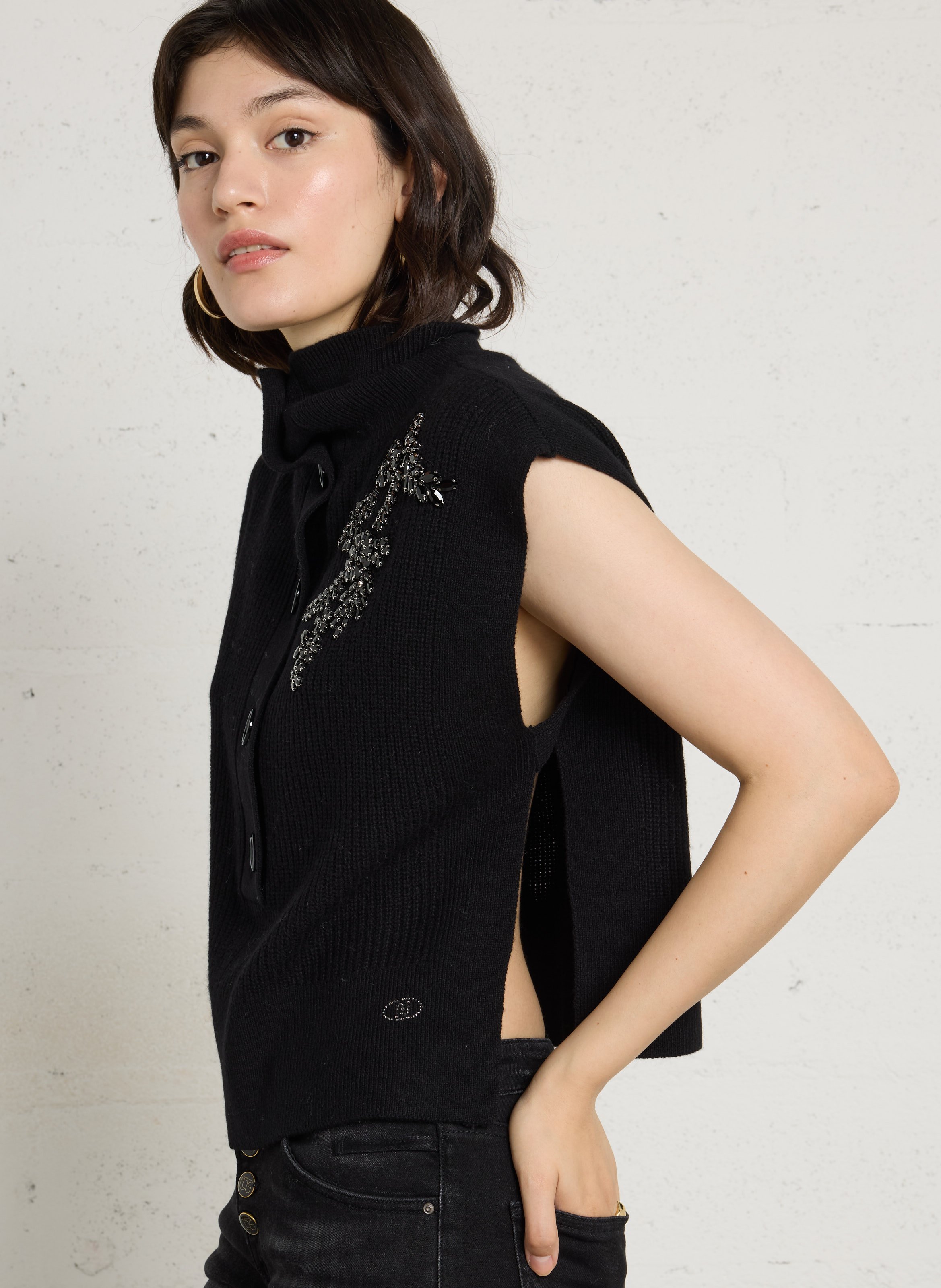 Gilet sans manches col montant en laine LIU JO Noir