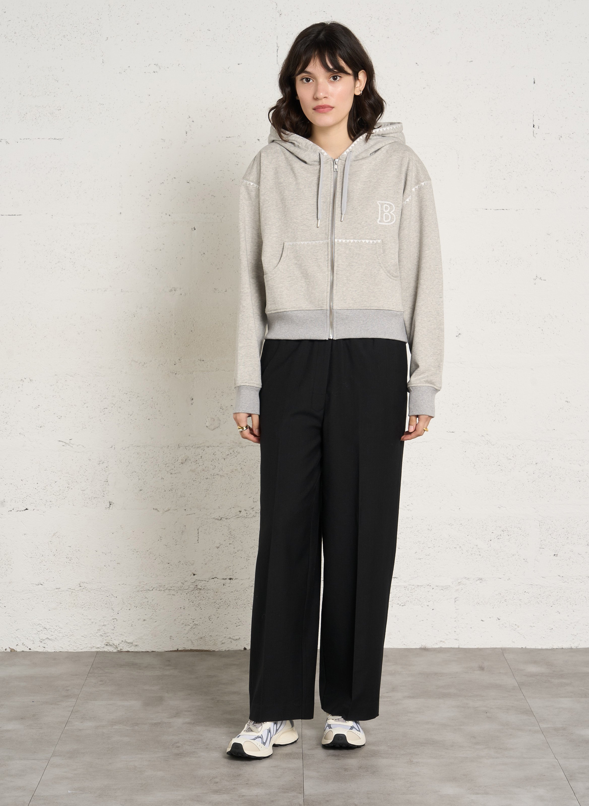 Embroidered cotton hoodie BERENICE Grey