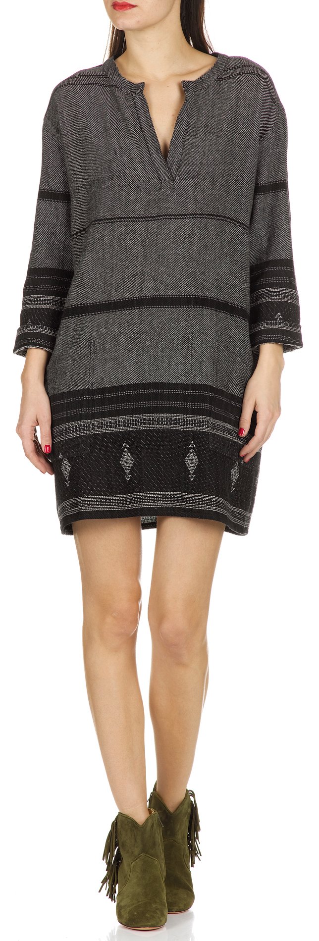 Ode loose-fit dress with ethnic stripes and patterns SWILDENS Black