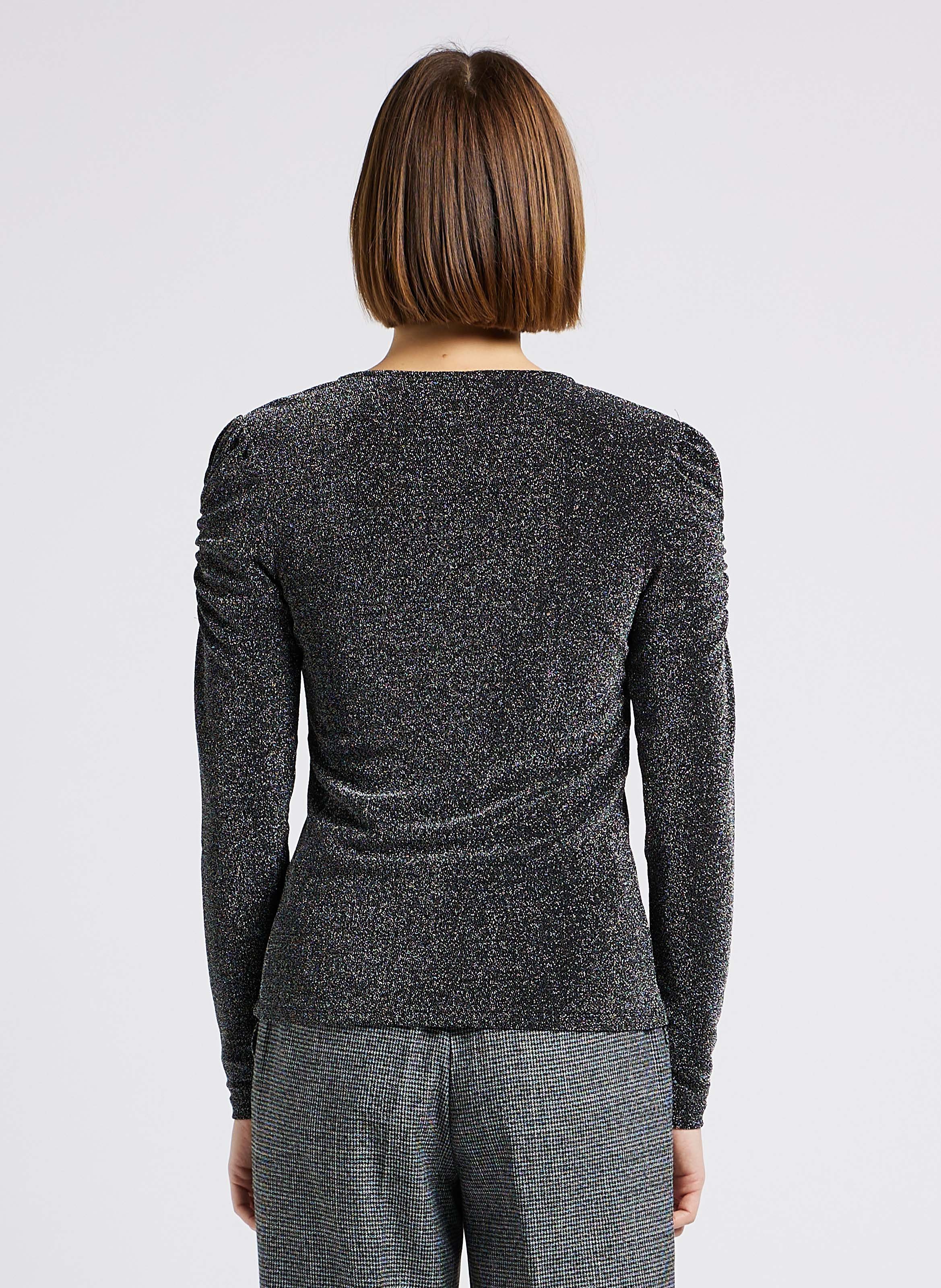 Top droit encolure V effet métallisé VILA Noir