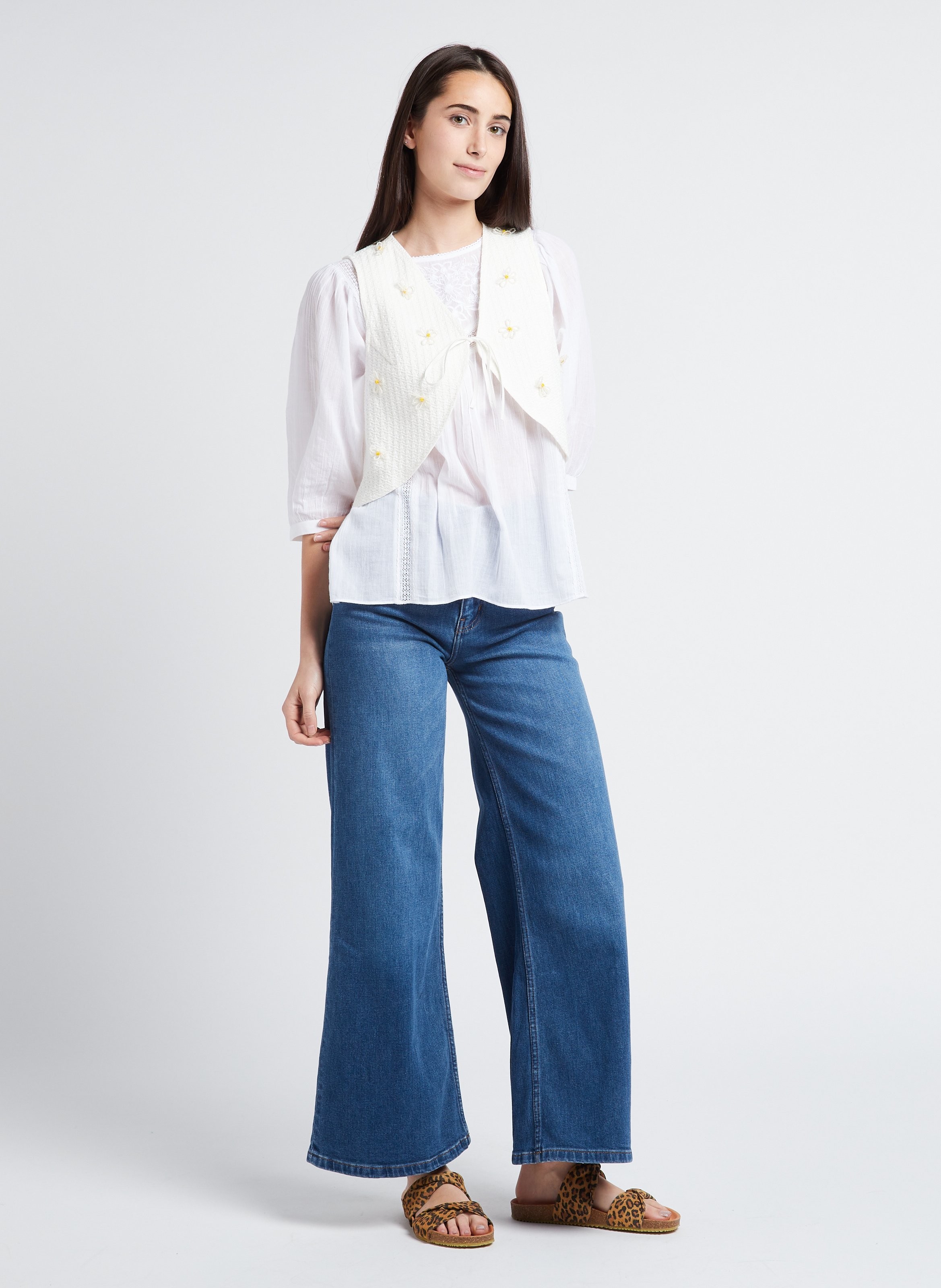 Gilet droit col V en coton mélangé RITA ROW Multicolore