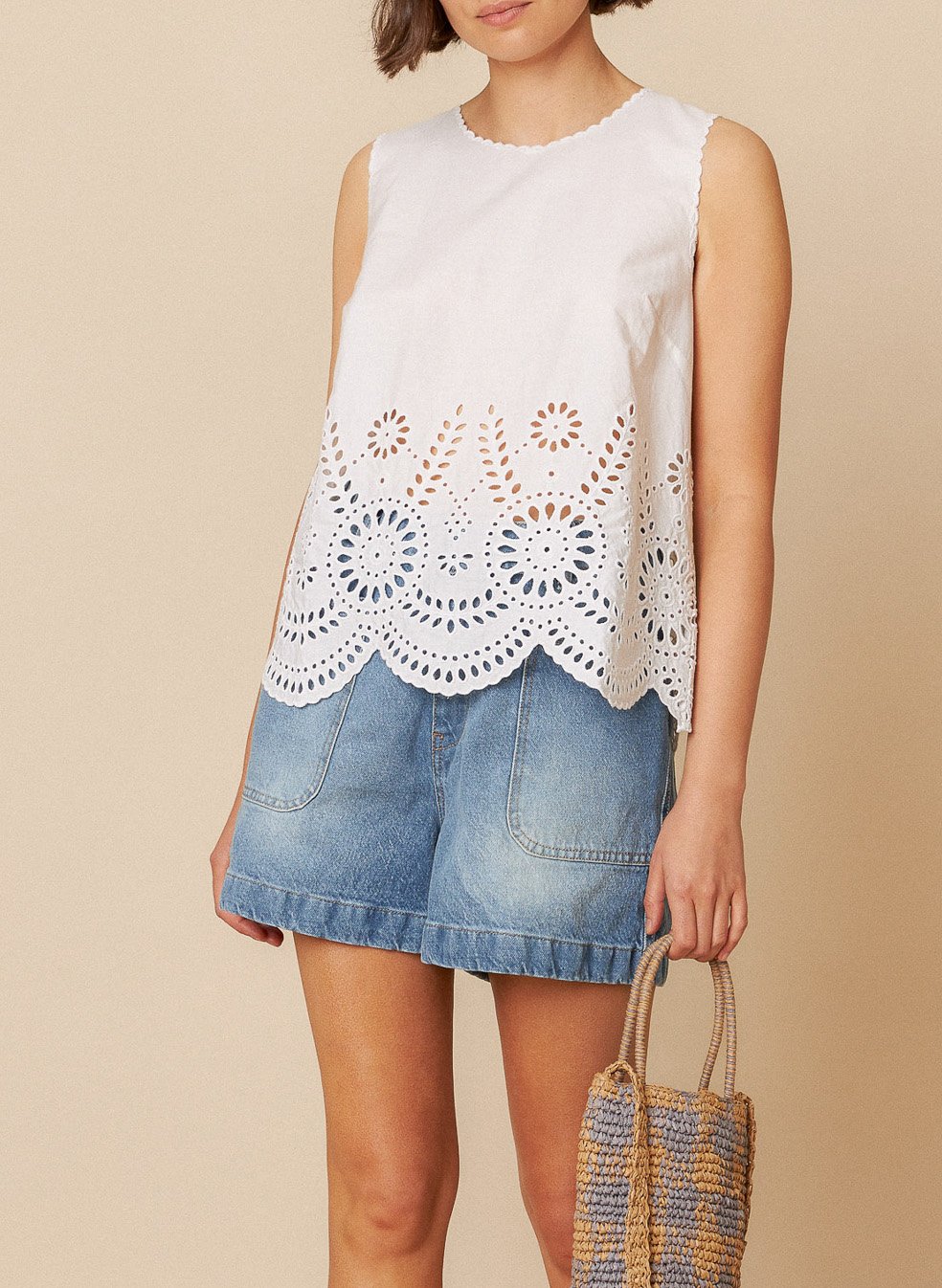 Embroidered cotton tank top INDI & COLD White