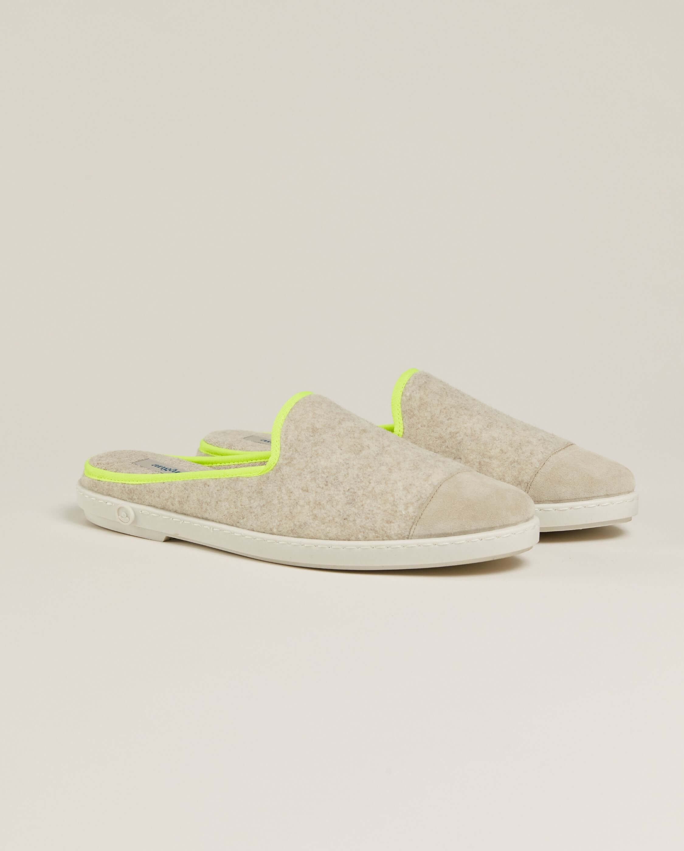 Mule homme laine, beige jaune fluo ANGARDE Beige