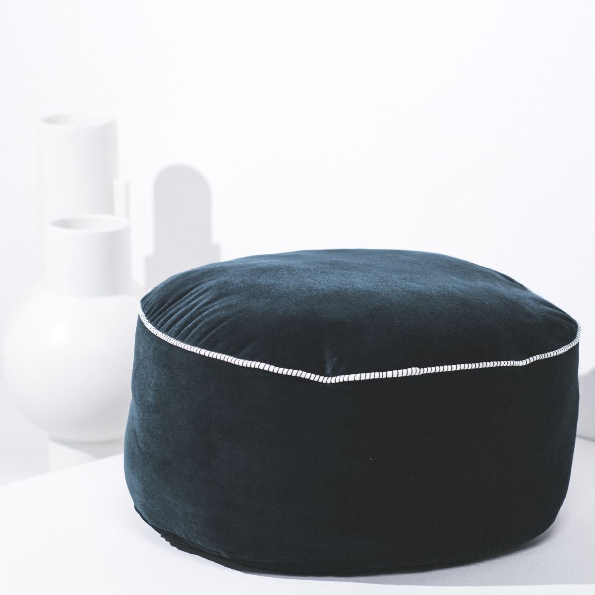 Pouf rond en coton FACTORY Bleu