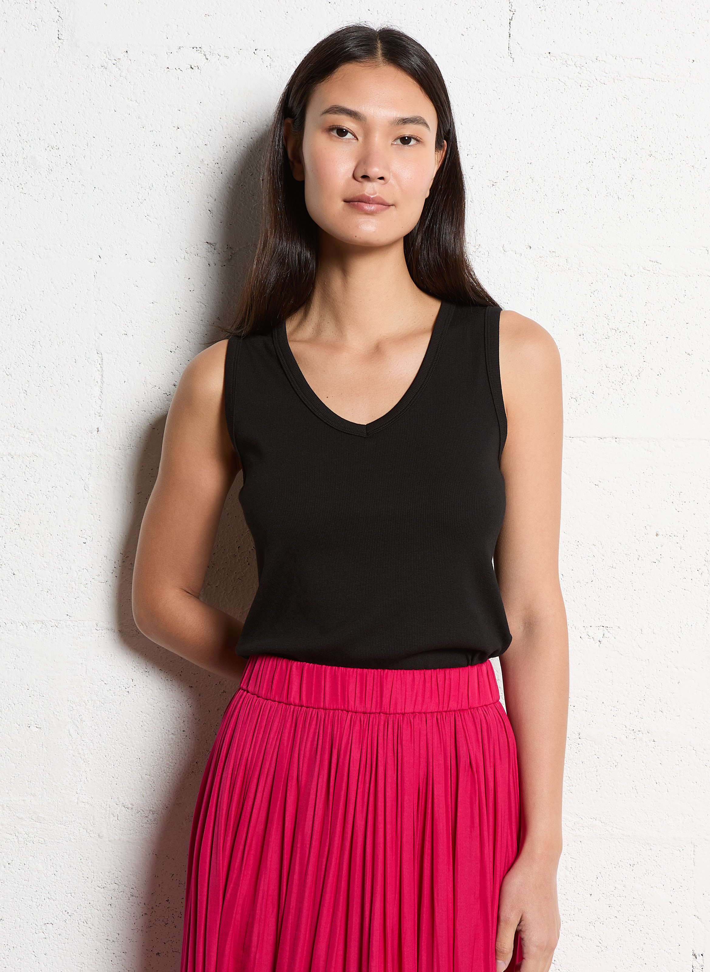 Débardeur col v en coton mélangé MAISON 123 Noir