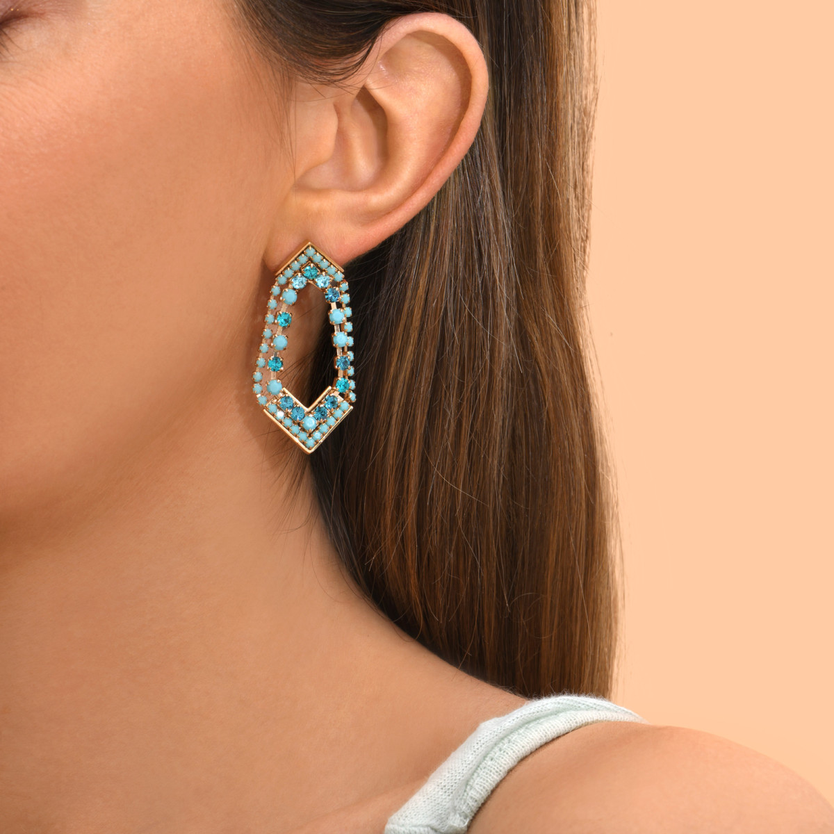 Boucles d'oreilles percées strassées cristaux prestige SATELLITE PARIS Bleu