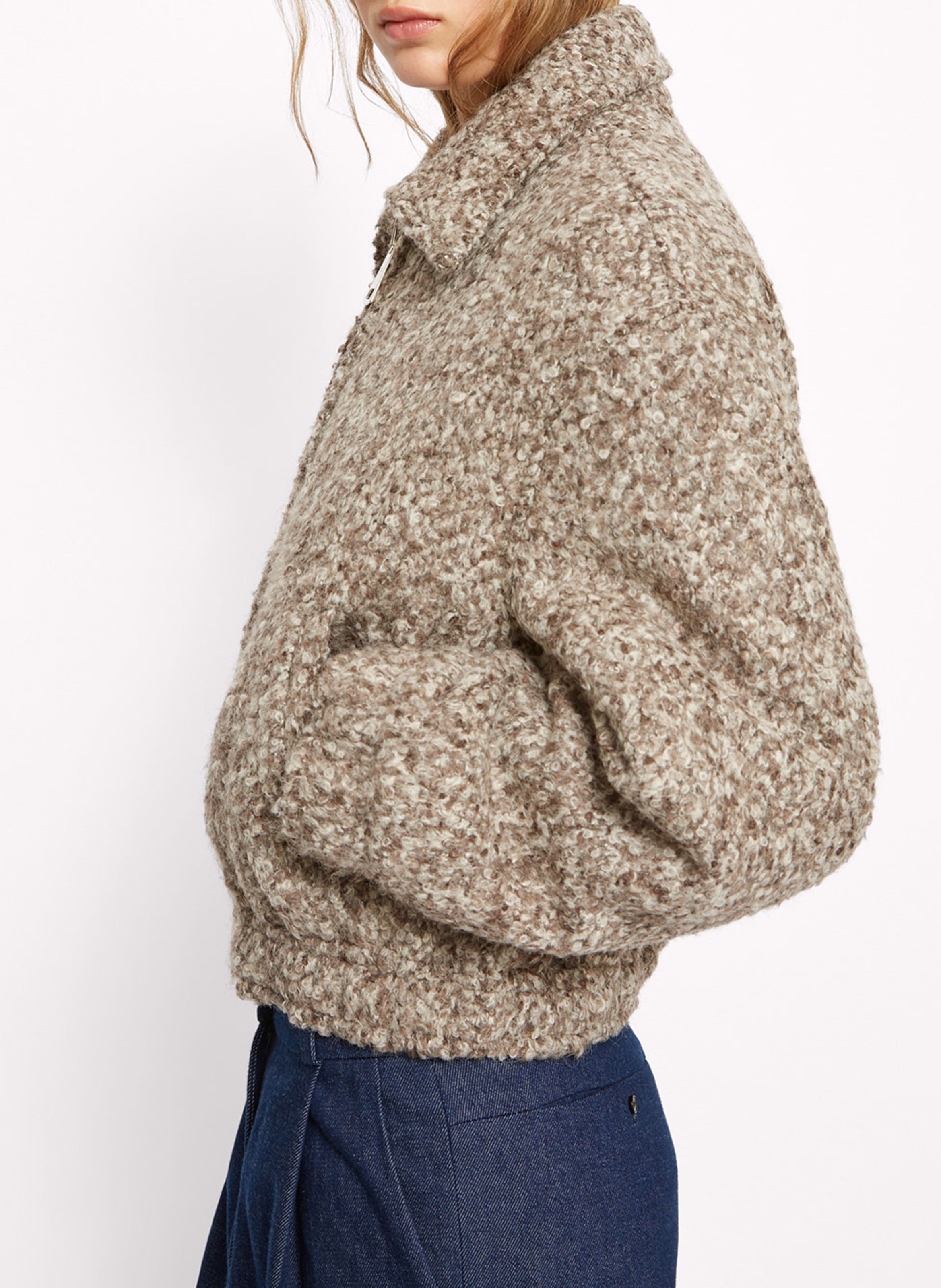 Veste ample col classique en maille mouchetée ROSEANNA Marron