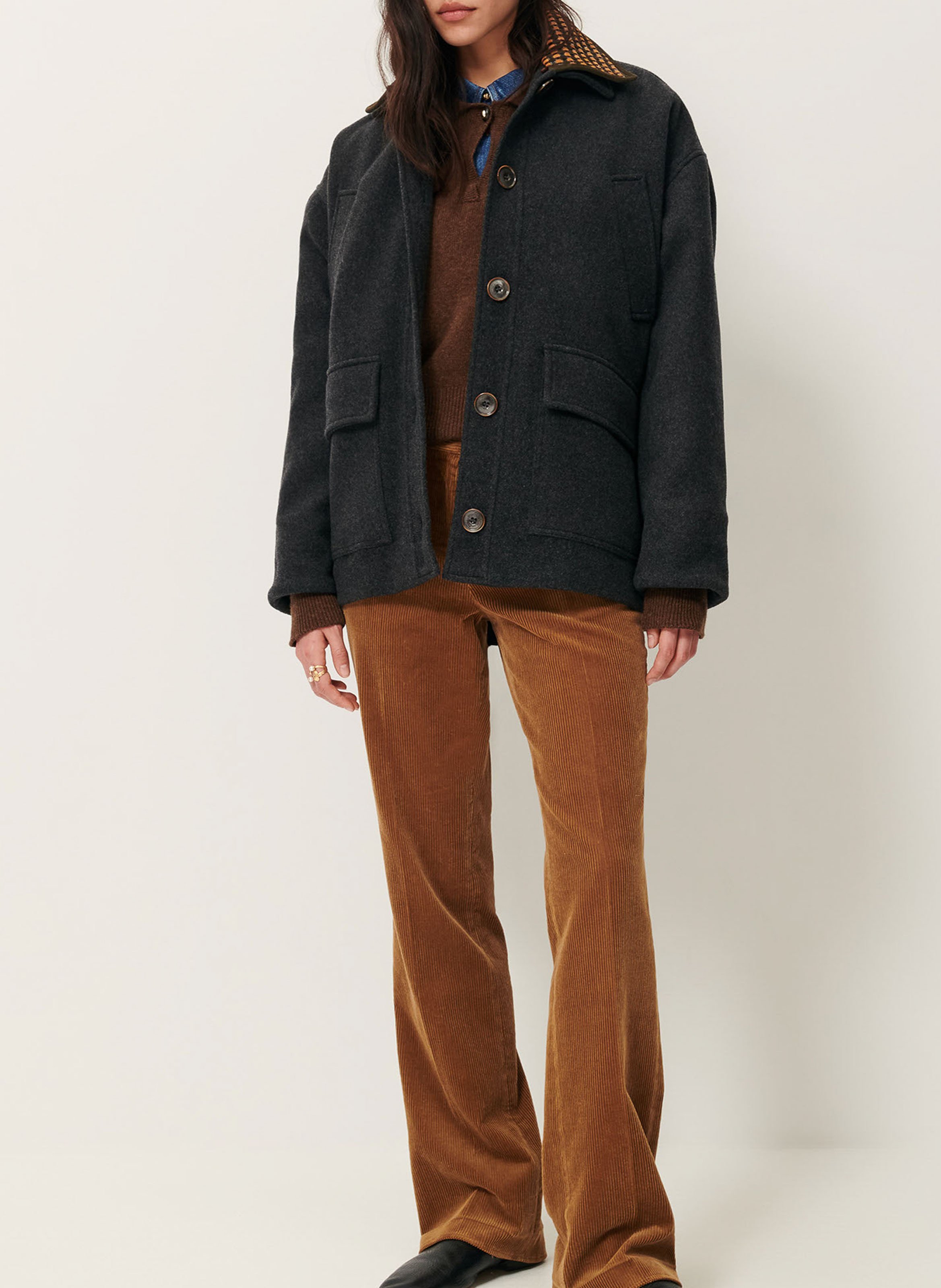 Straight wool-blend coat with classic collar SESSUN Grey
