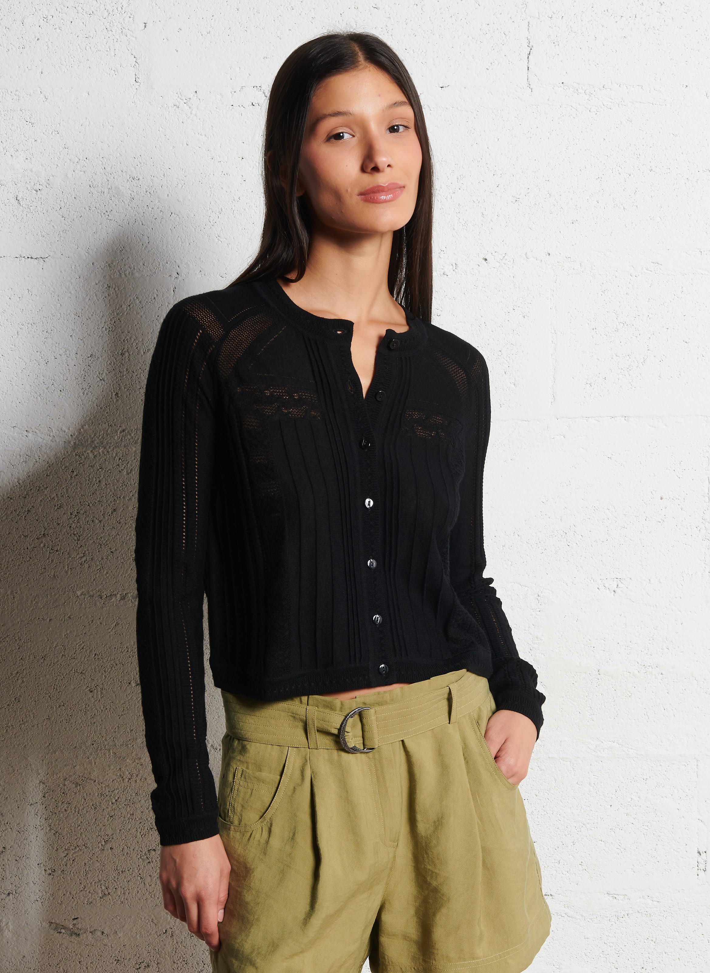 Gilet col rond en laine mélangée BA&SH Noir