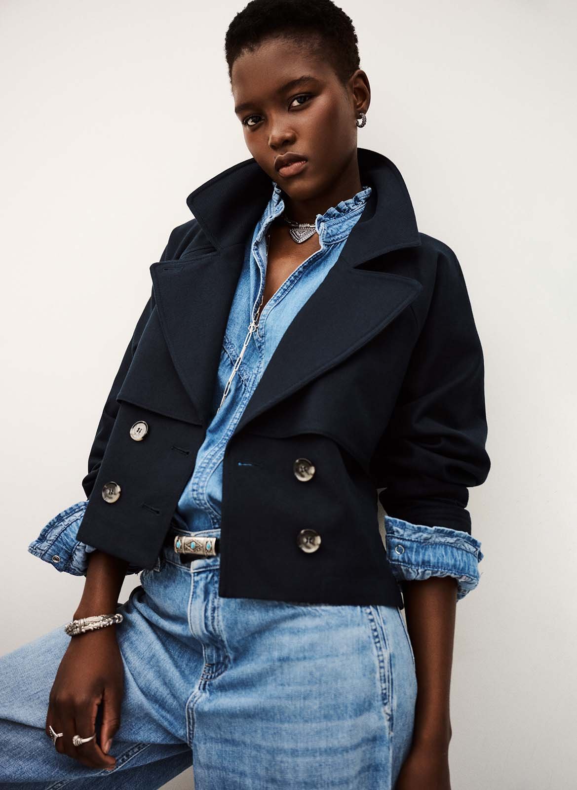 Recht, katoenen jasje met reverskraag BA&SH Blauw