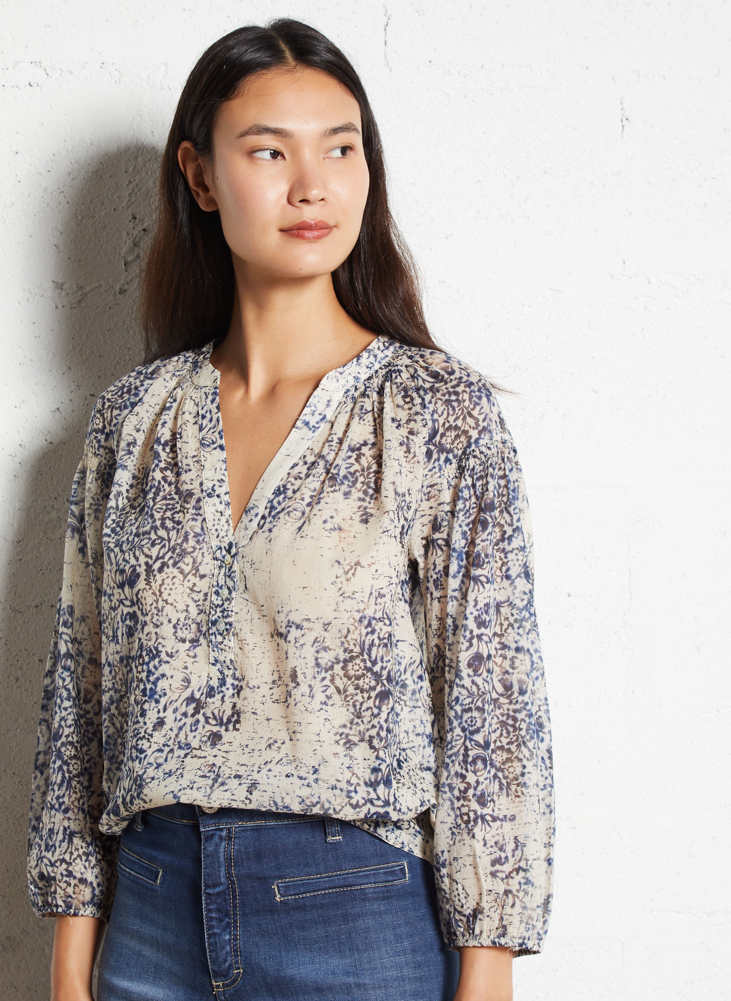 Blouse droite en coton imprimé MAISON 123 Bleu