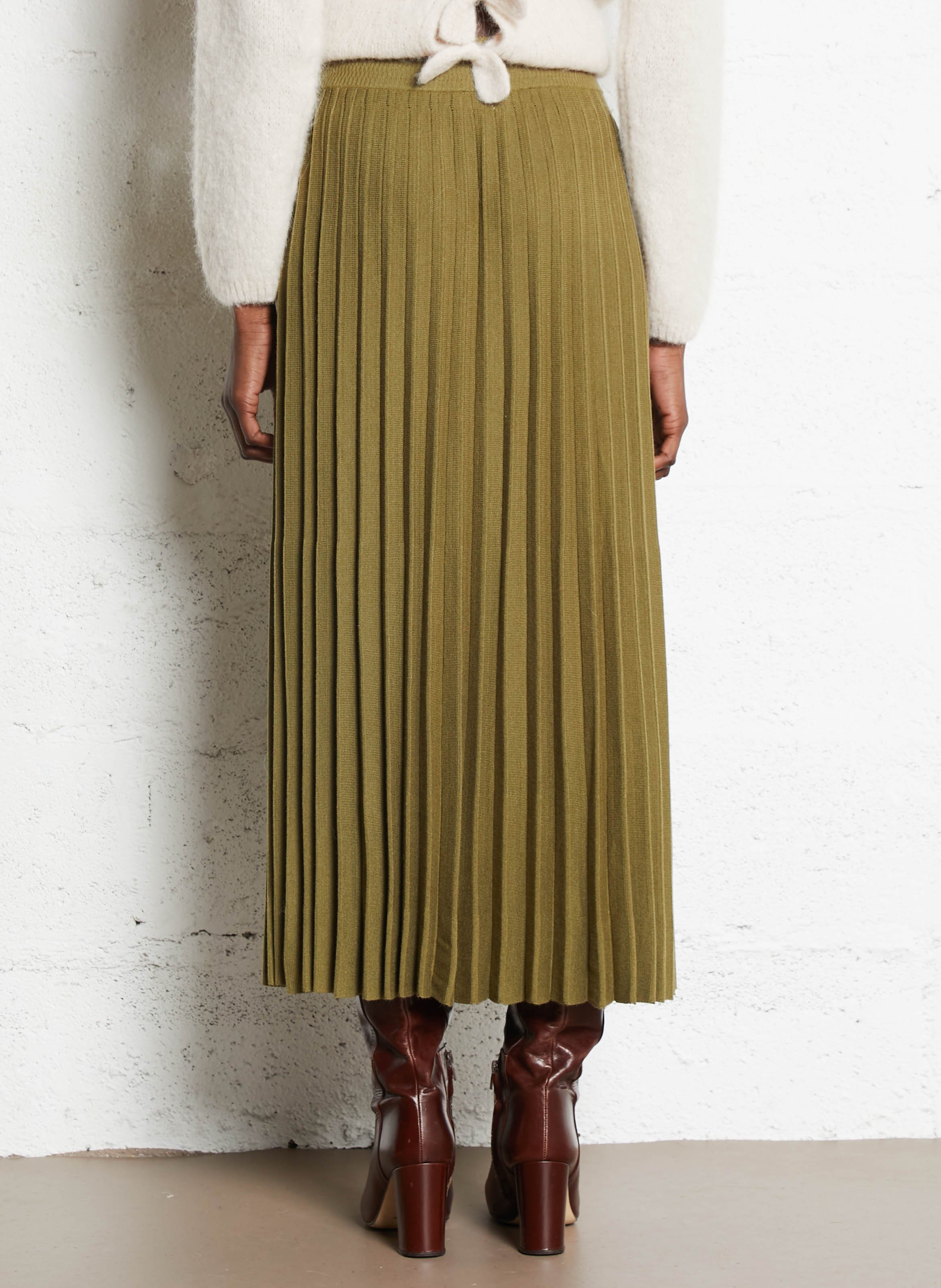 Pleated knit midi skirt PETITE MENDIGOTE Khaki