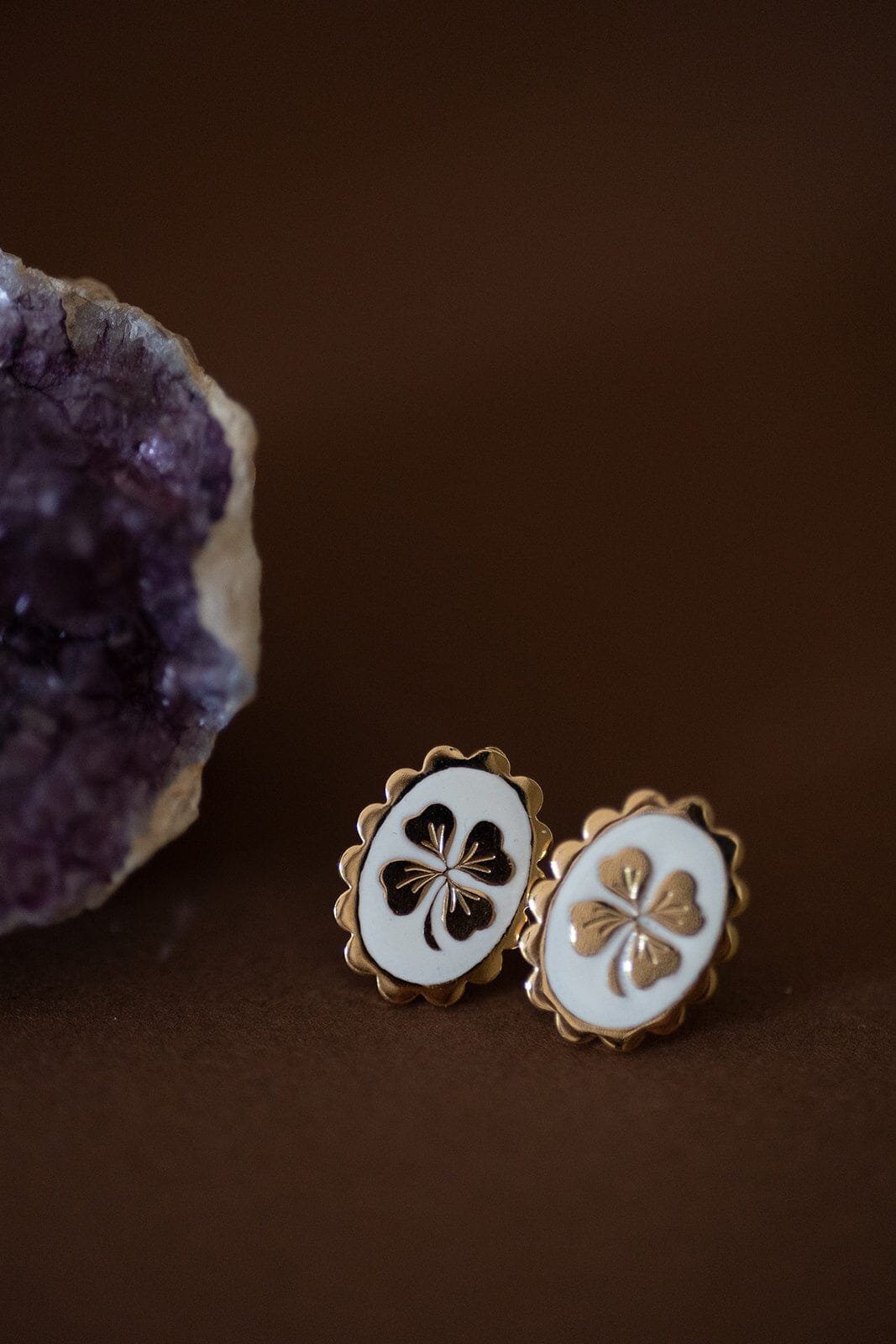 Clover gold-plated stud earrings MONSIEUR SIMONE White