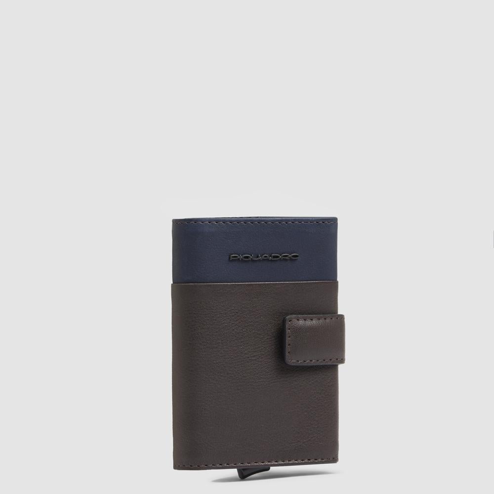 Automatic flap card holder in leather and metal with RFID protection PIQUADRO Blue