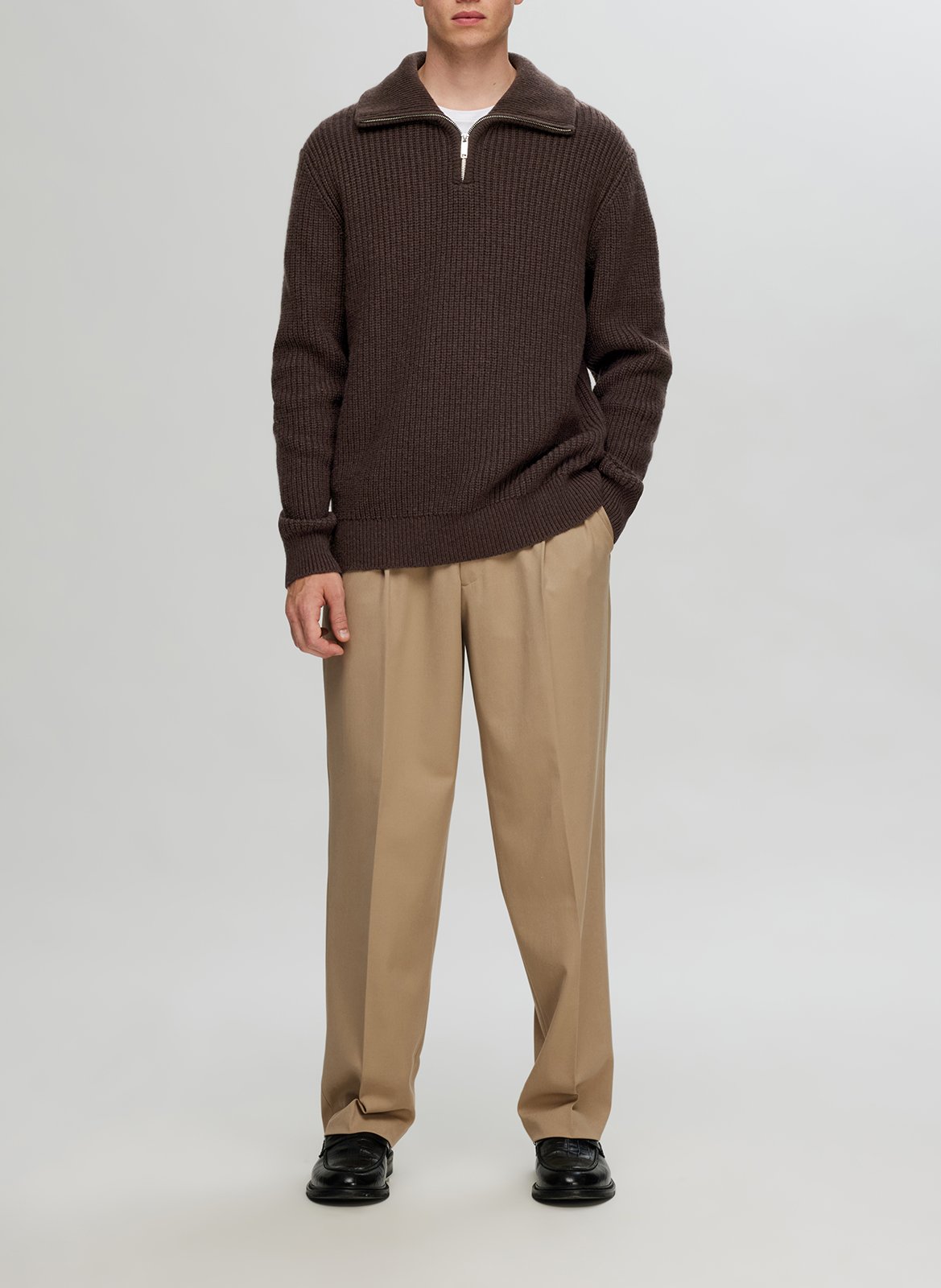 Pull col montant en laine mélangée SELECTED Marron