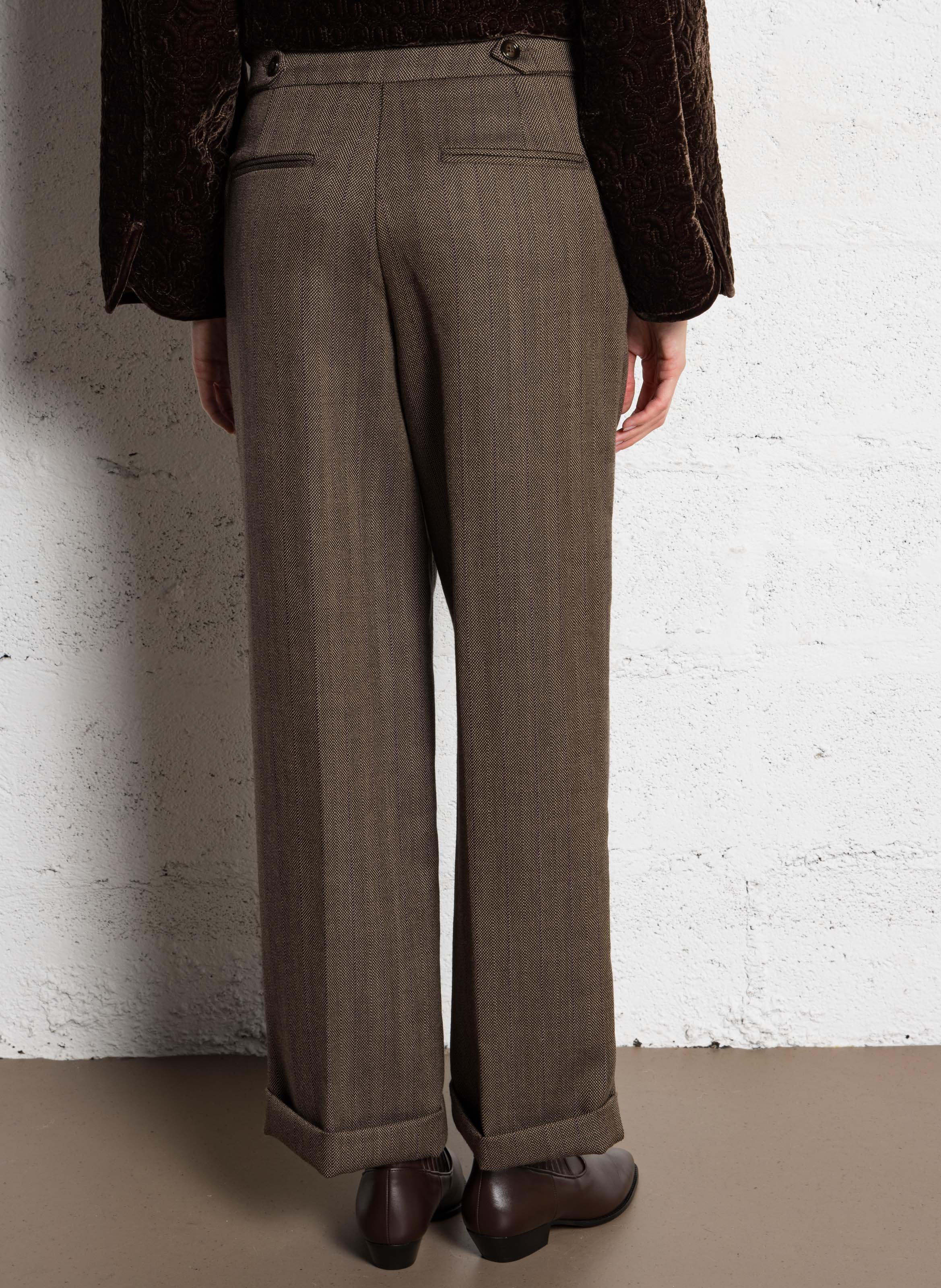 Pantalon droit jacquard imprimé en laine MOMONI Marron