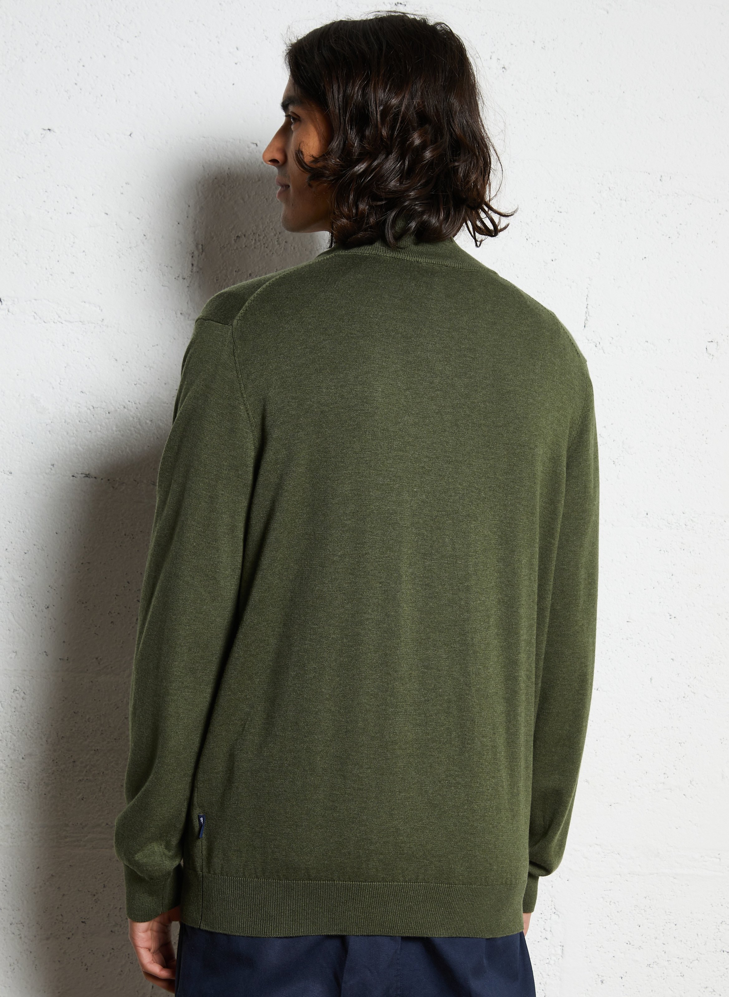 Straight cut zip-neck sweater in mixed cotton. FACONNABLE Green