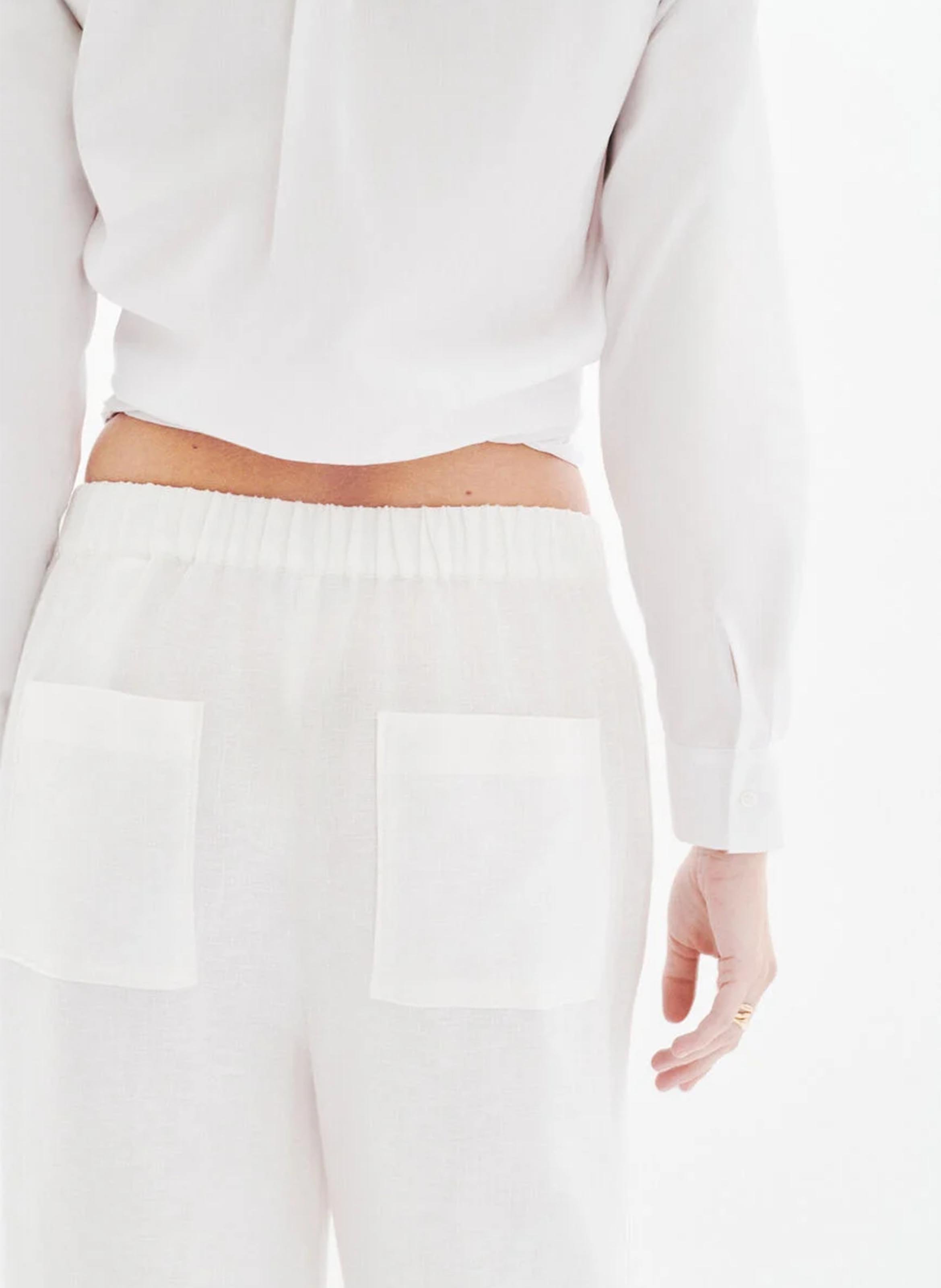 High-waisted wide-leg linen pants CAROLL White