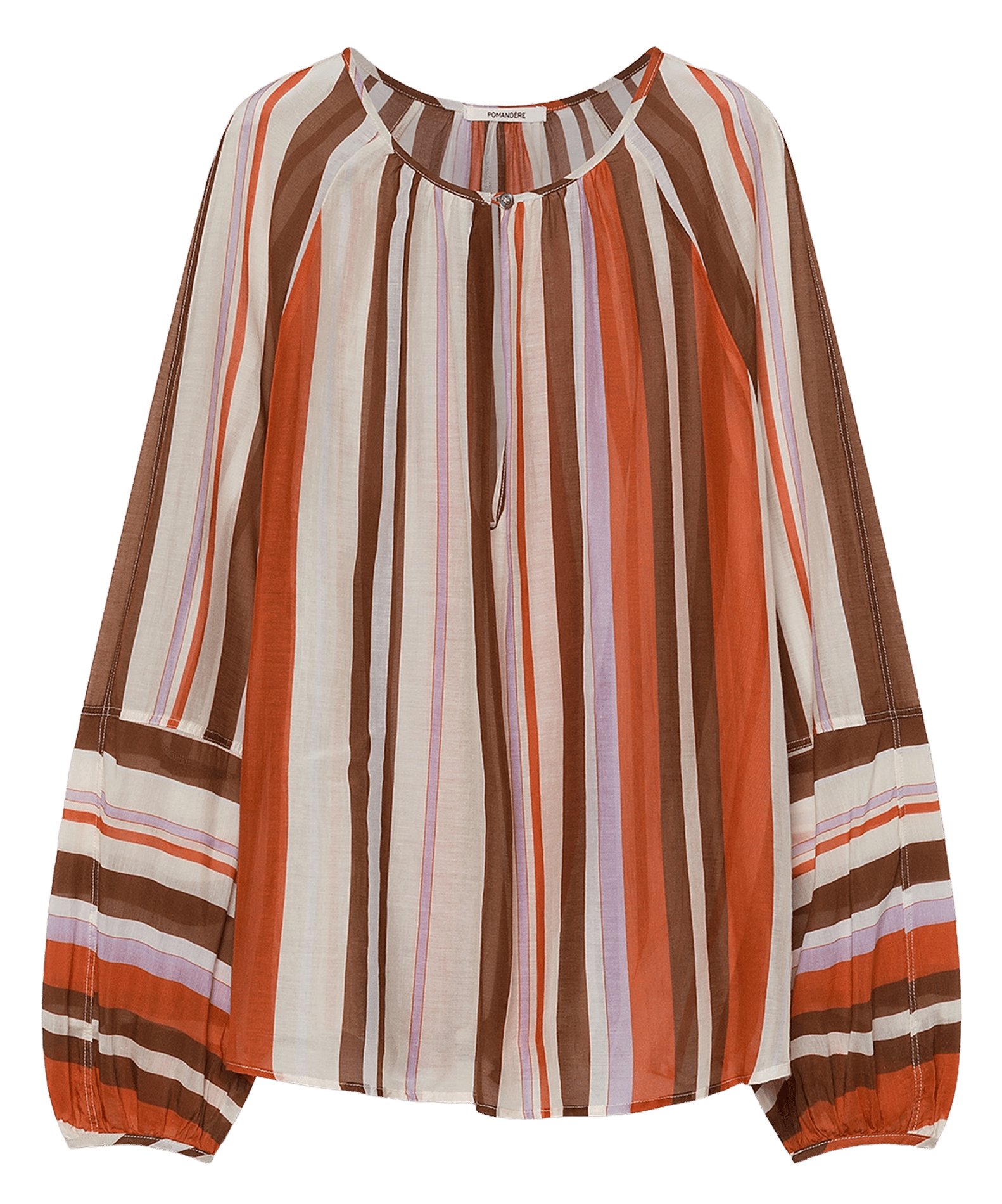 Blouse oversize col rond en coton et soie rayé POMANDERE Orange