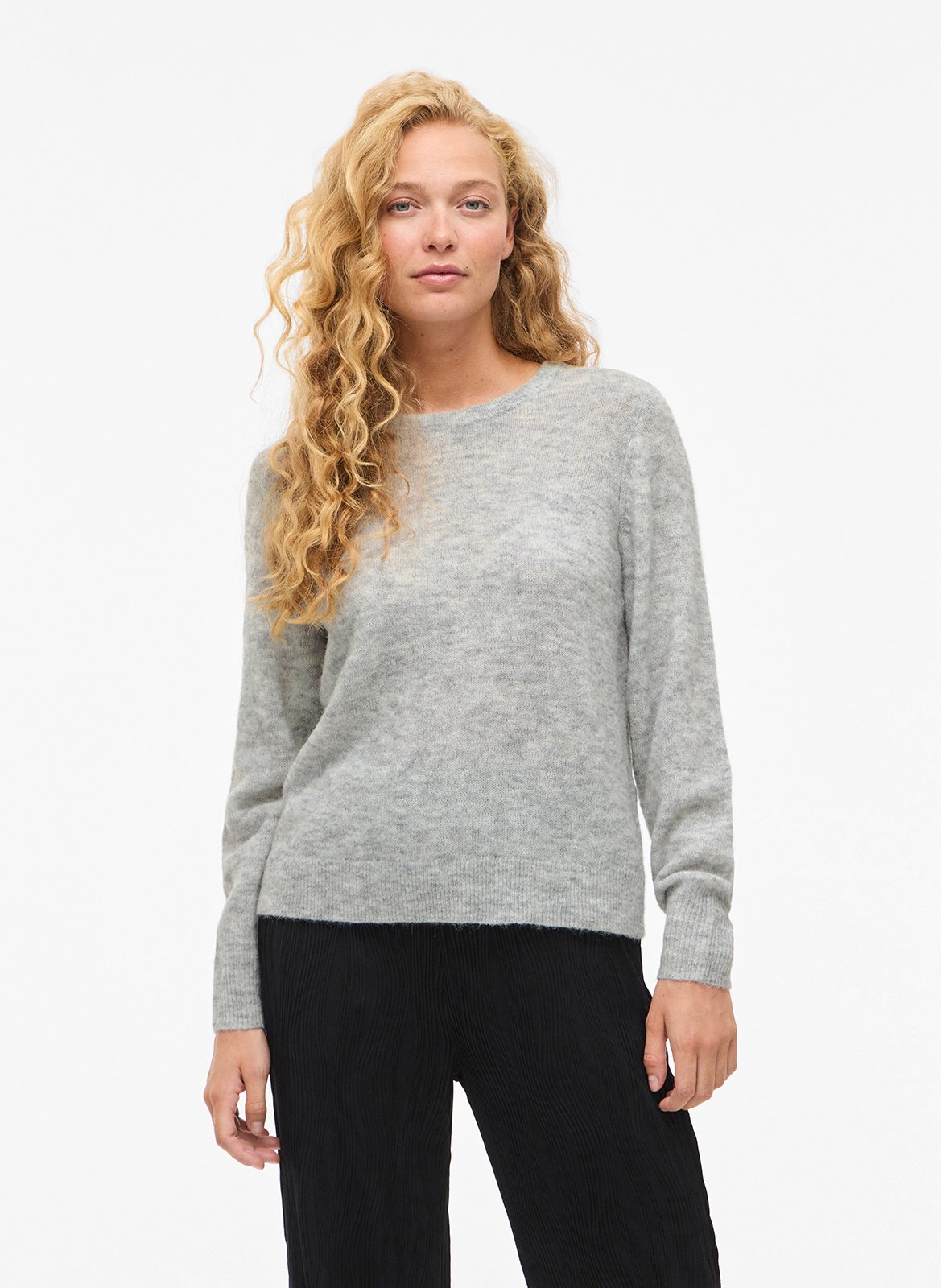 Pull droit col rond en maille VILA Gris
