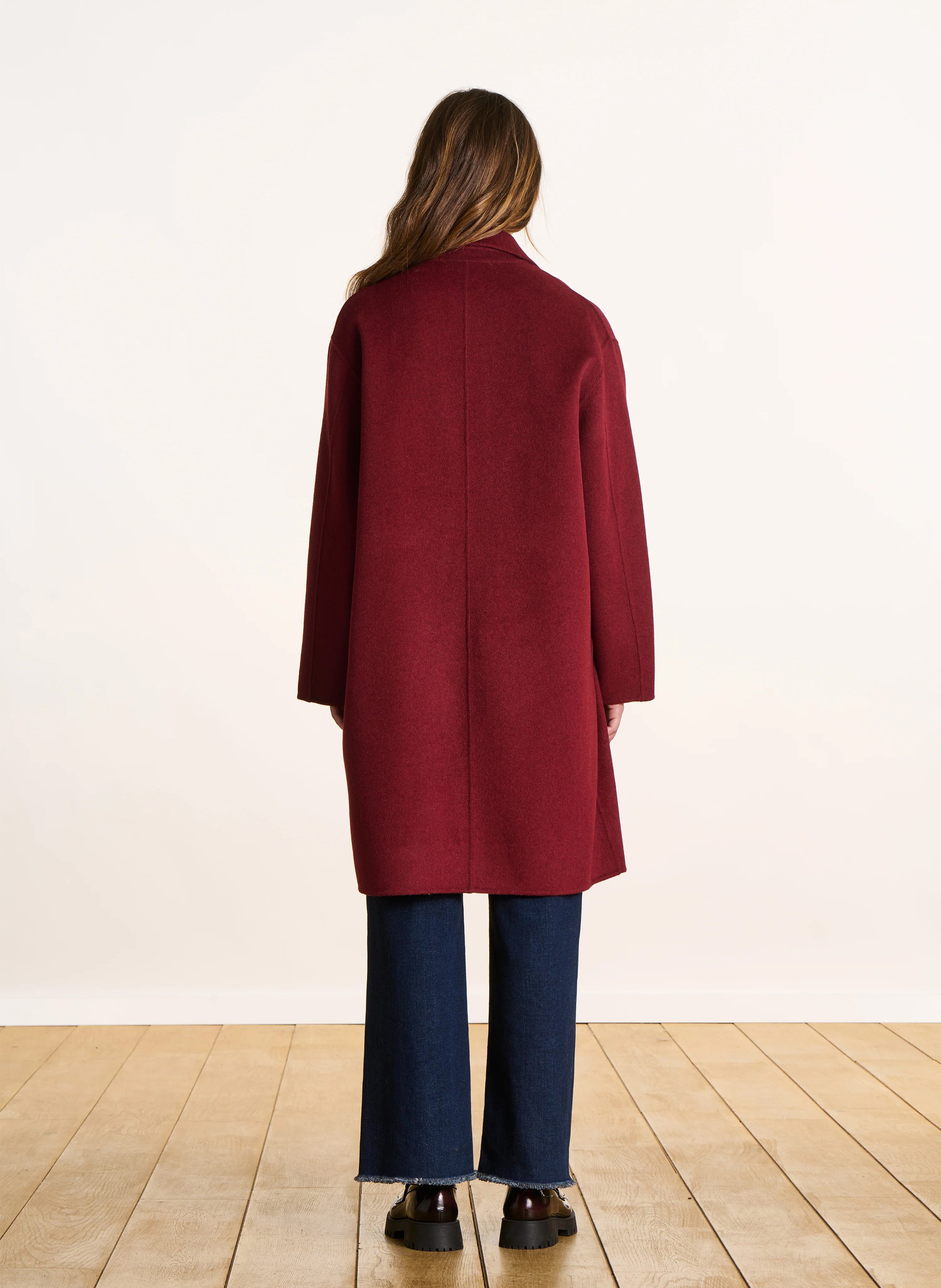 Effen, rechte, wollen jas met lange mouw LA FEE MARABOUTEE Bruin