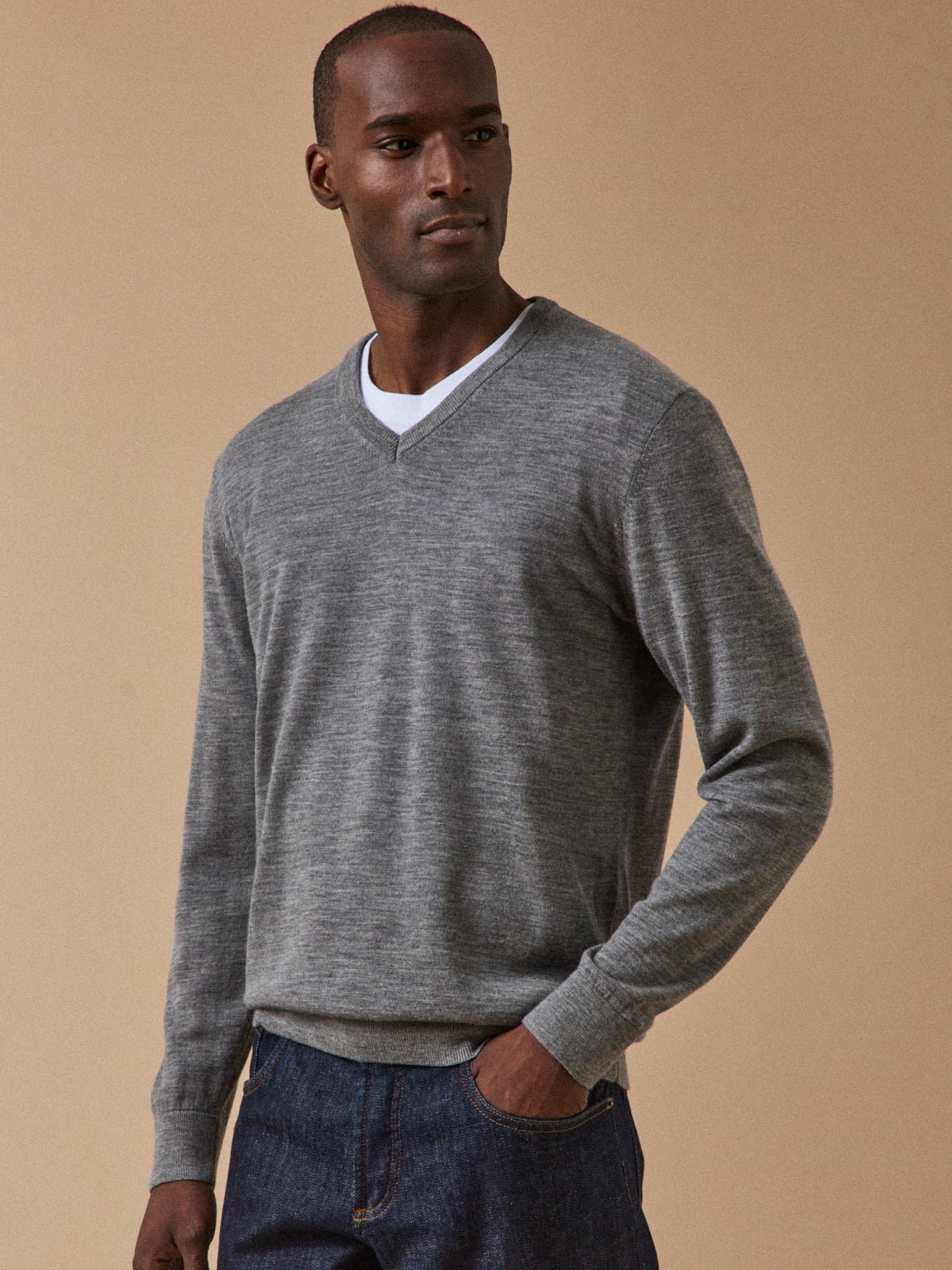 Fine merino wool V-neck sweater CYRILLUS Grey