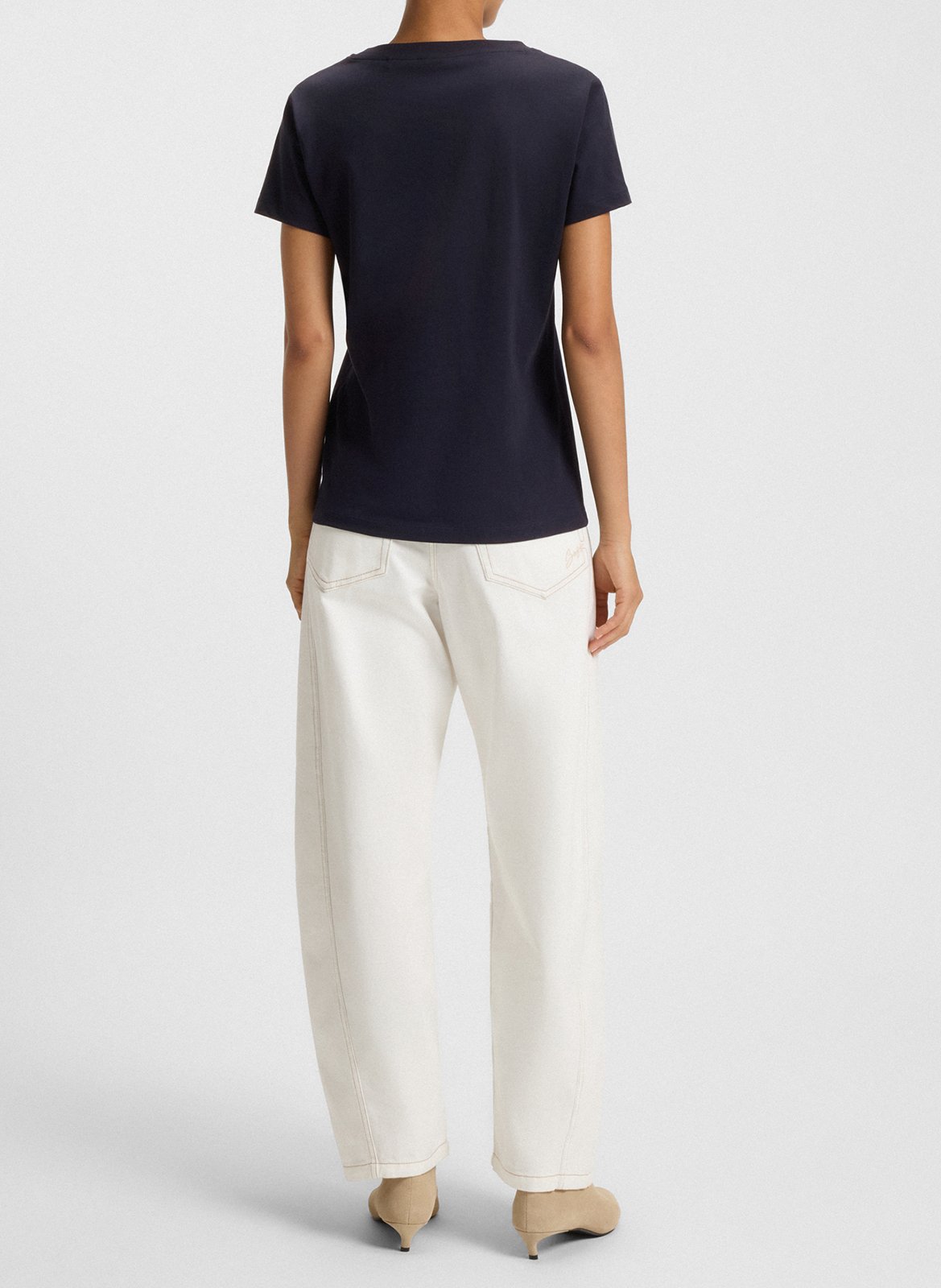 Tee-shirt droit col rond brodé en laine vierge BOSS Bleu