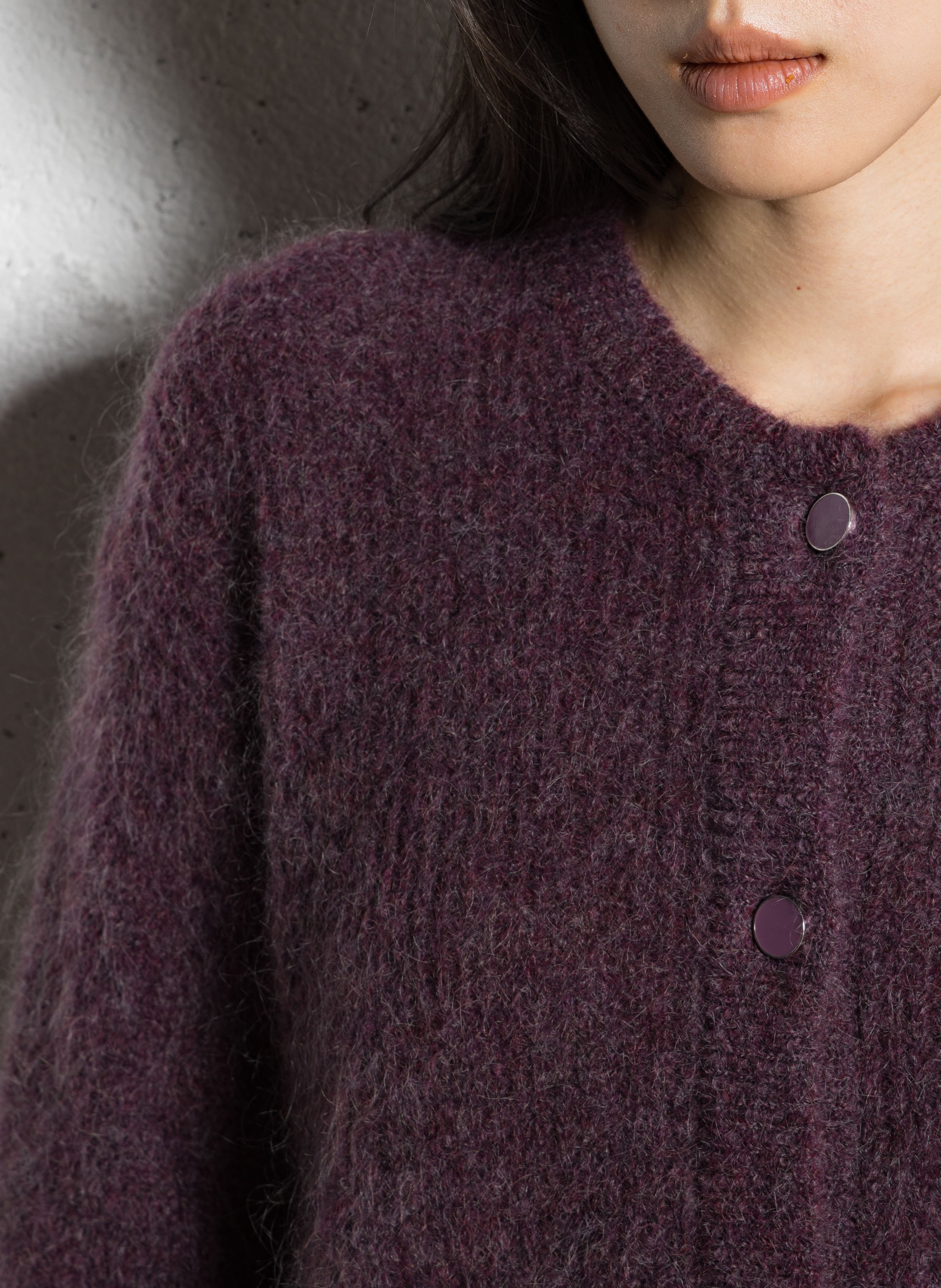 Straight mohair-blend round-neck cardigan MAISON 123 Purple