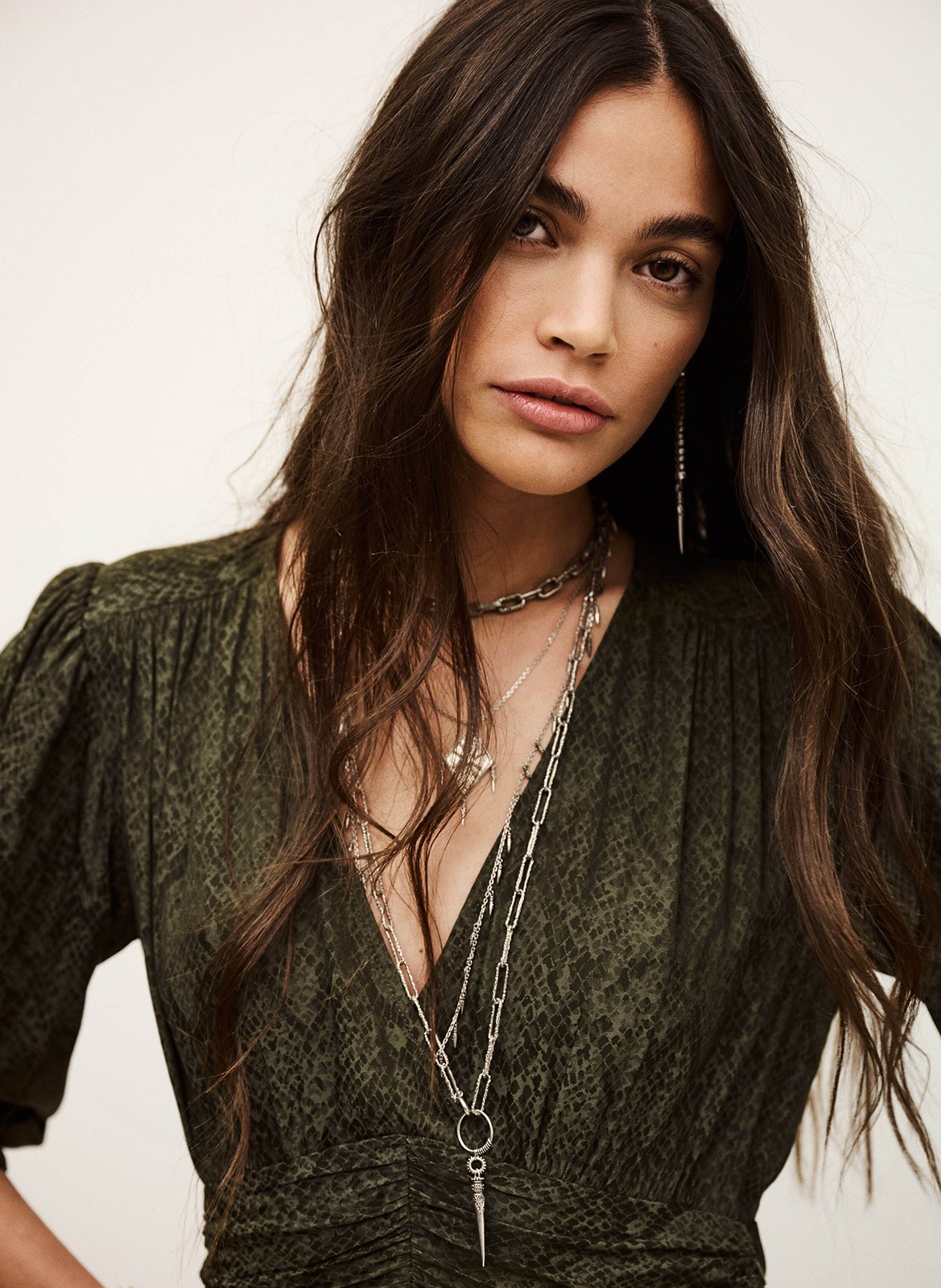 Halflange jurk met V-hals en print BA&SH Kaki