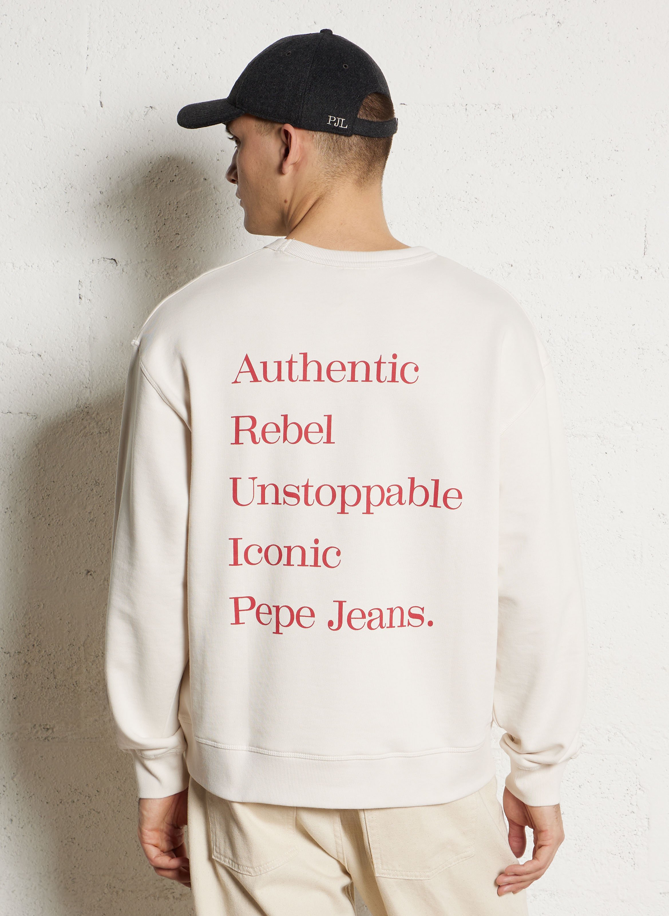 Sweat droit col rond sérigraphié en coton mélangé PEPE JEANS Beige