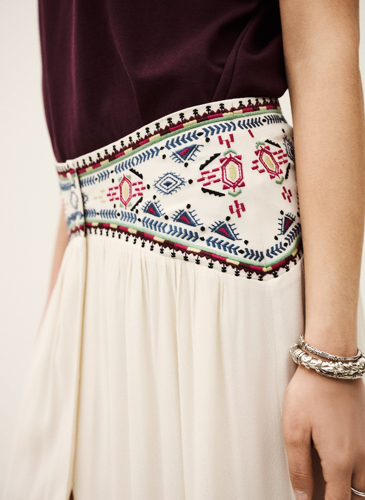 Jupe longue brodée BA&SH Beige