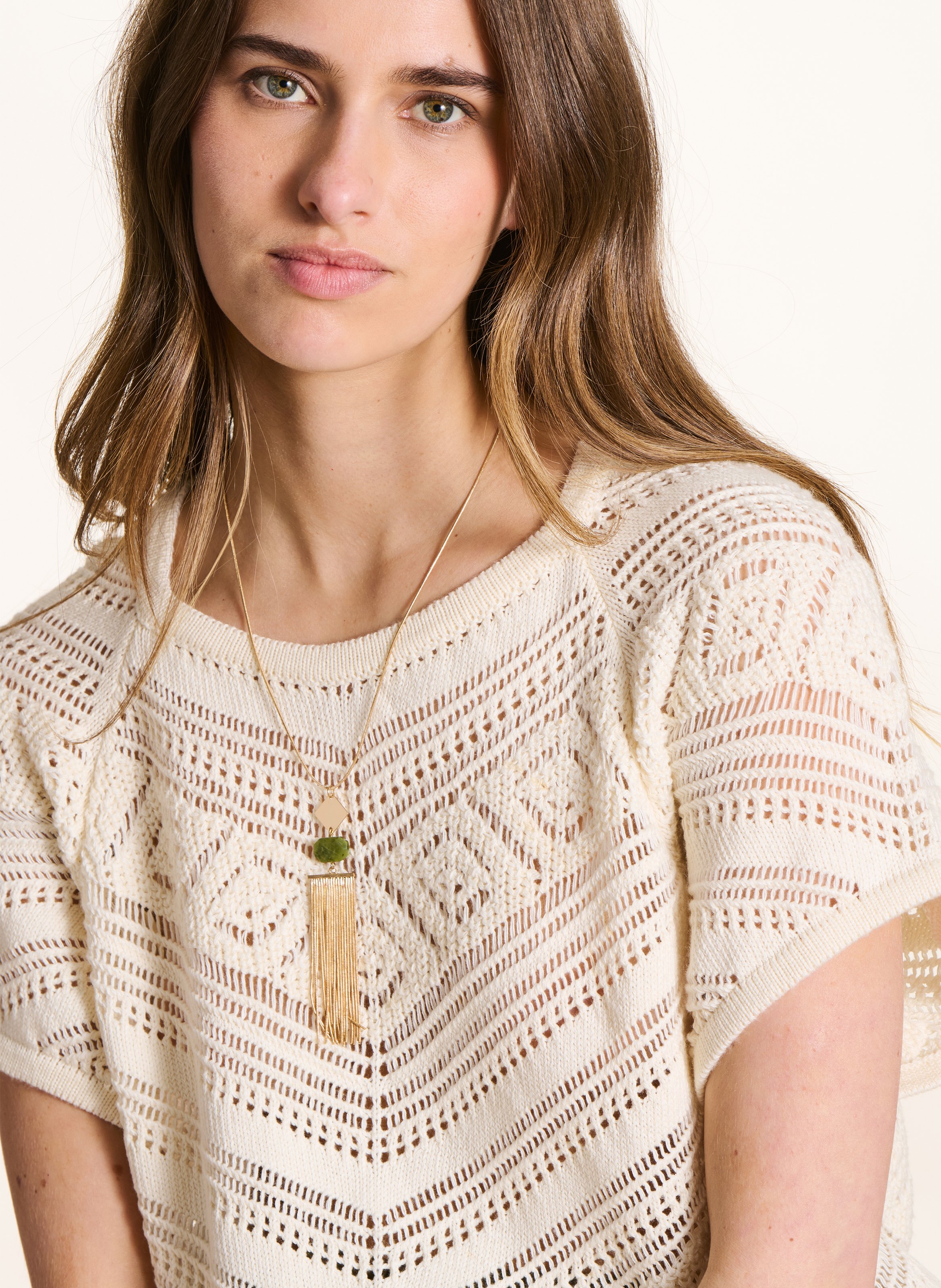 Rundhals-Top aus Baumwoll-Mix LA FEE MARABOUTEE Weiss