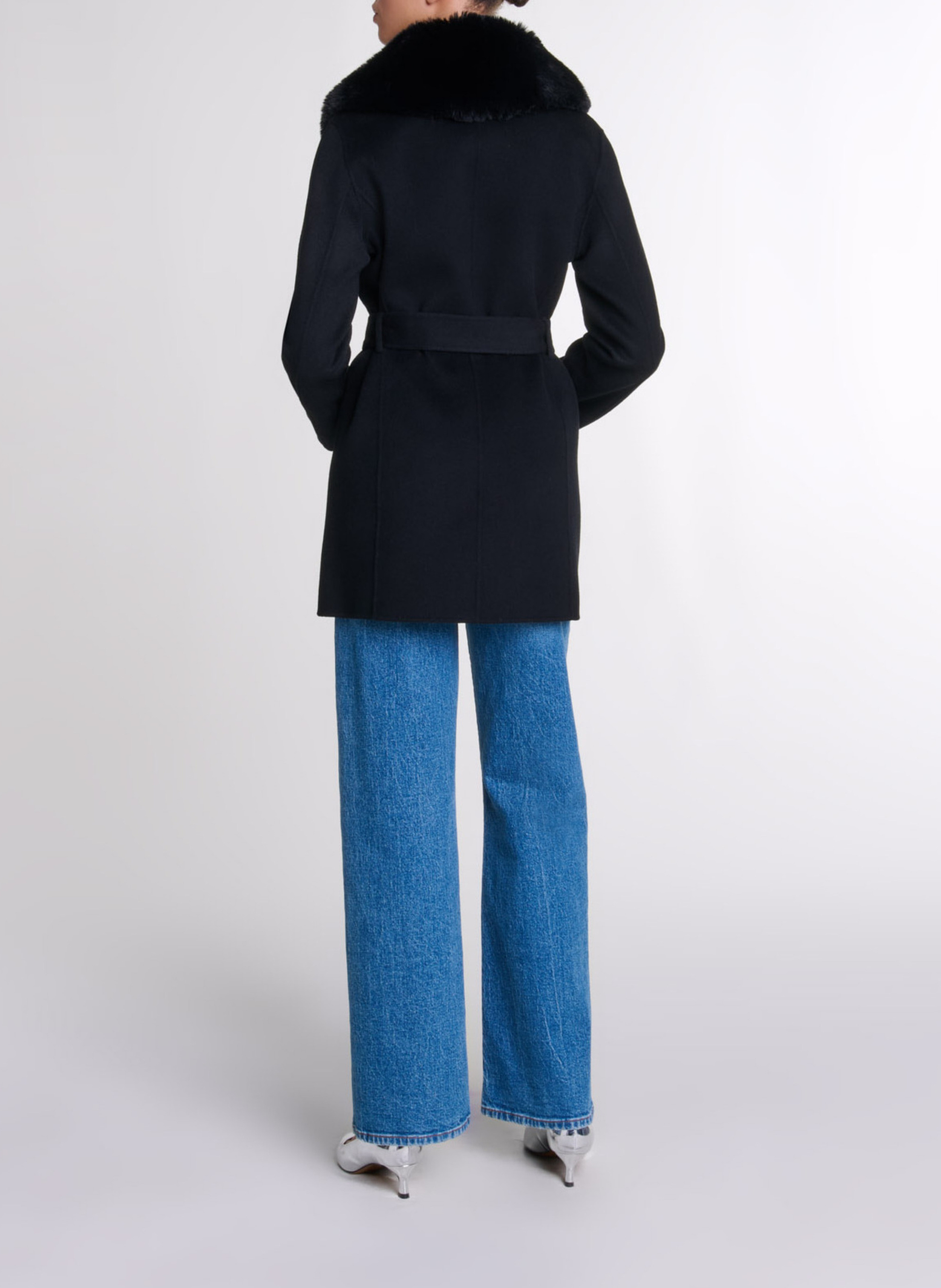 Jas met kraag met bonteffect in gemengde wol MAJE Zwart