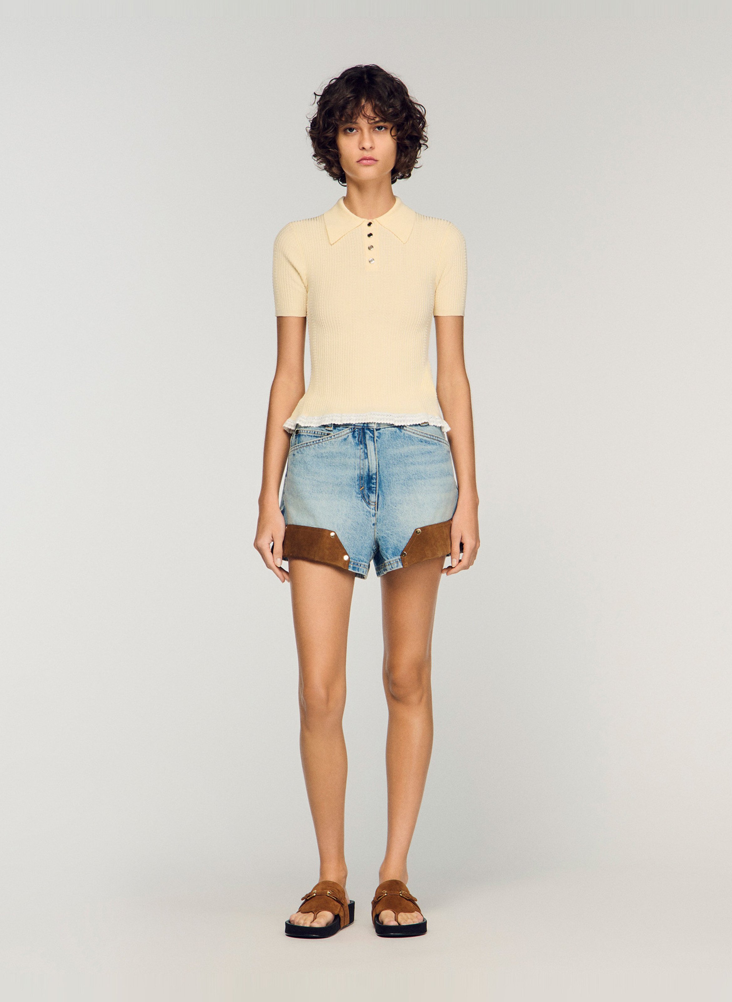 Top col polo SANDRO Beige