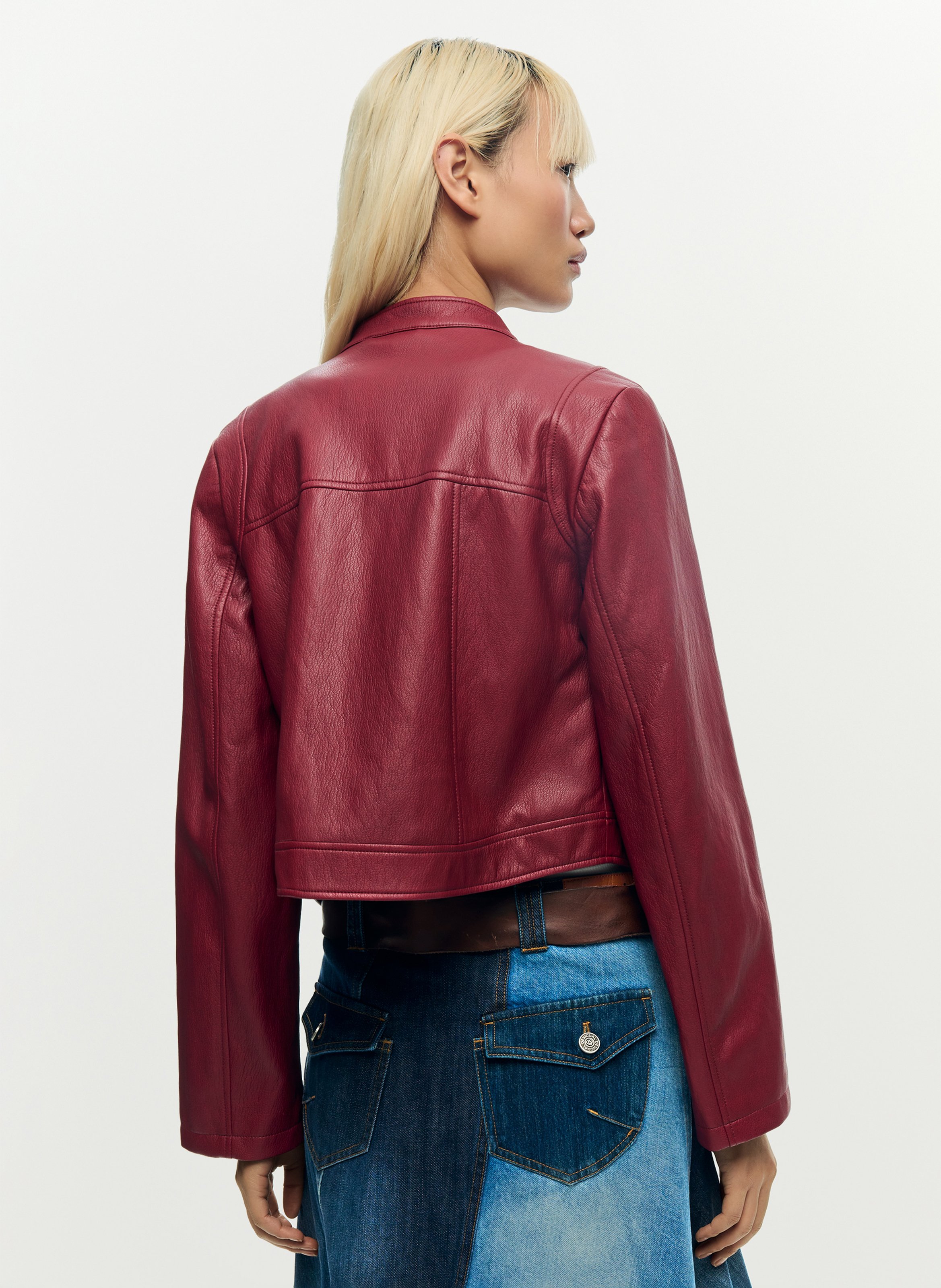 Jacke mit Rundhalsausschnitt aus Kunstleder DESIGUAL Rot