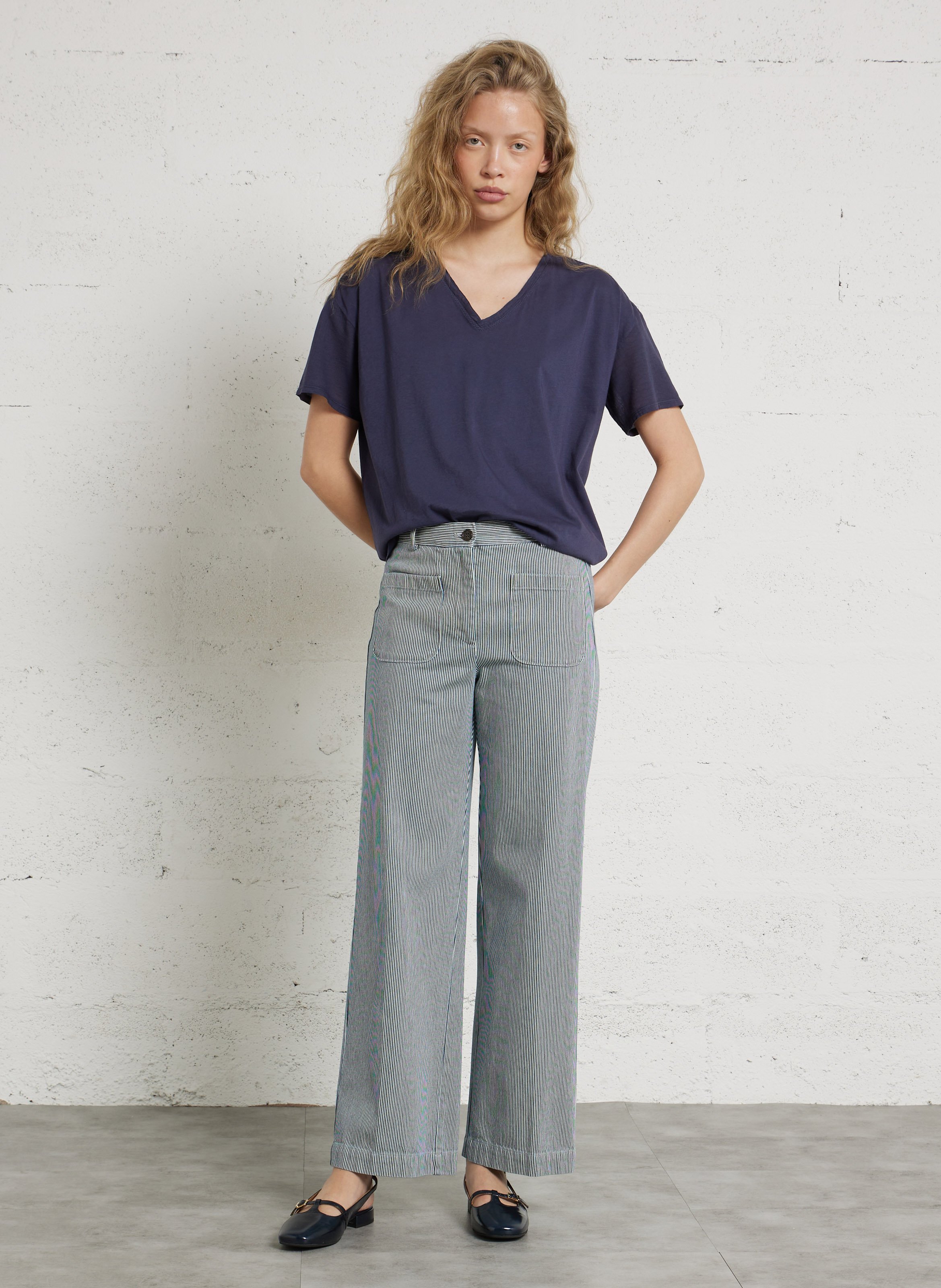 Baumwoll-T-Shirt mit U-Boot-Ausschnitt BELLA JONES Blau