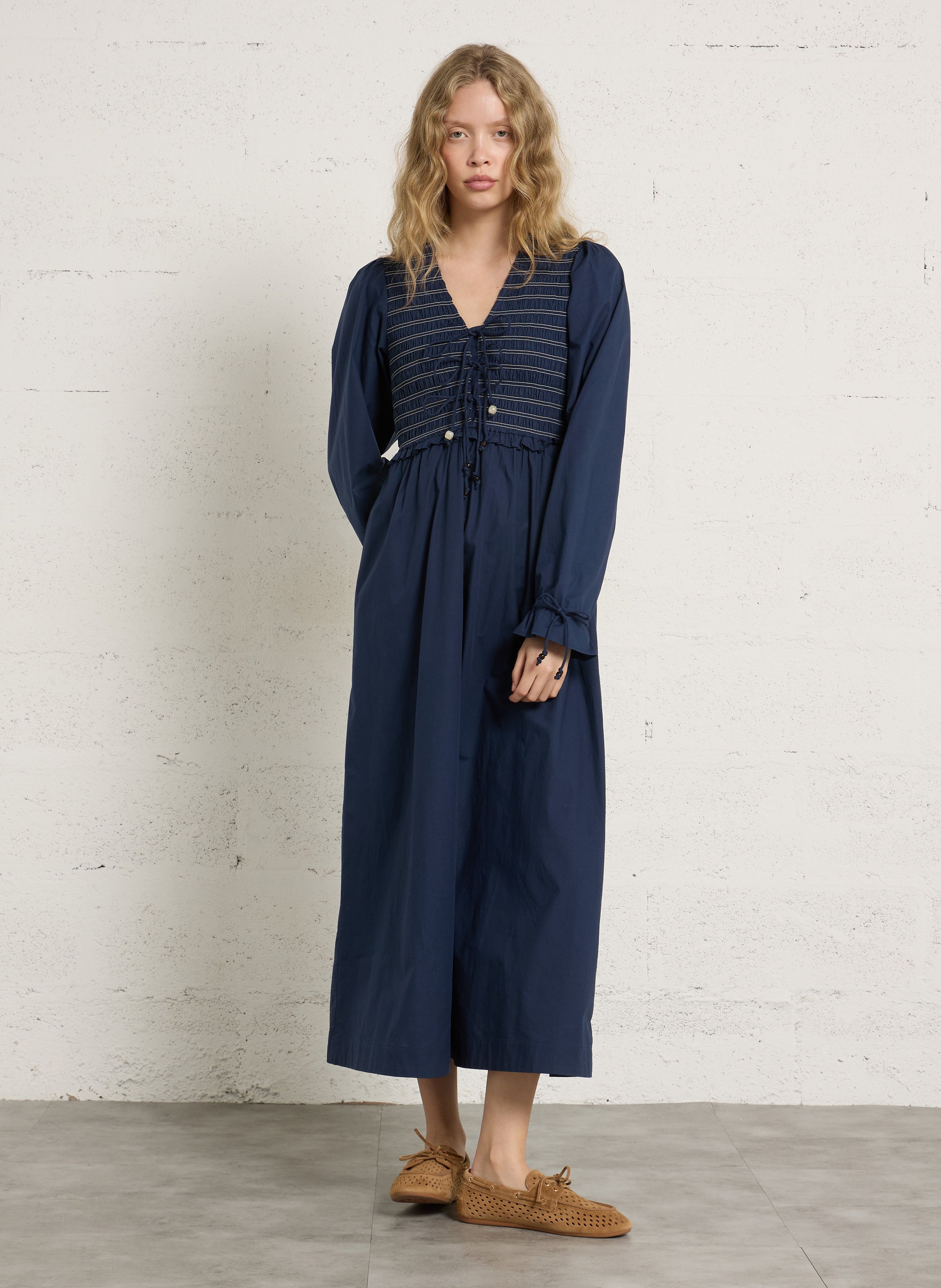 Abito lungo scollo a V in cotone bio FABIENNE CHAPOT Blu