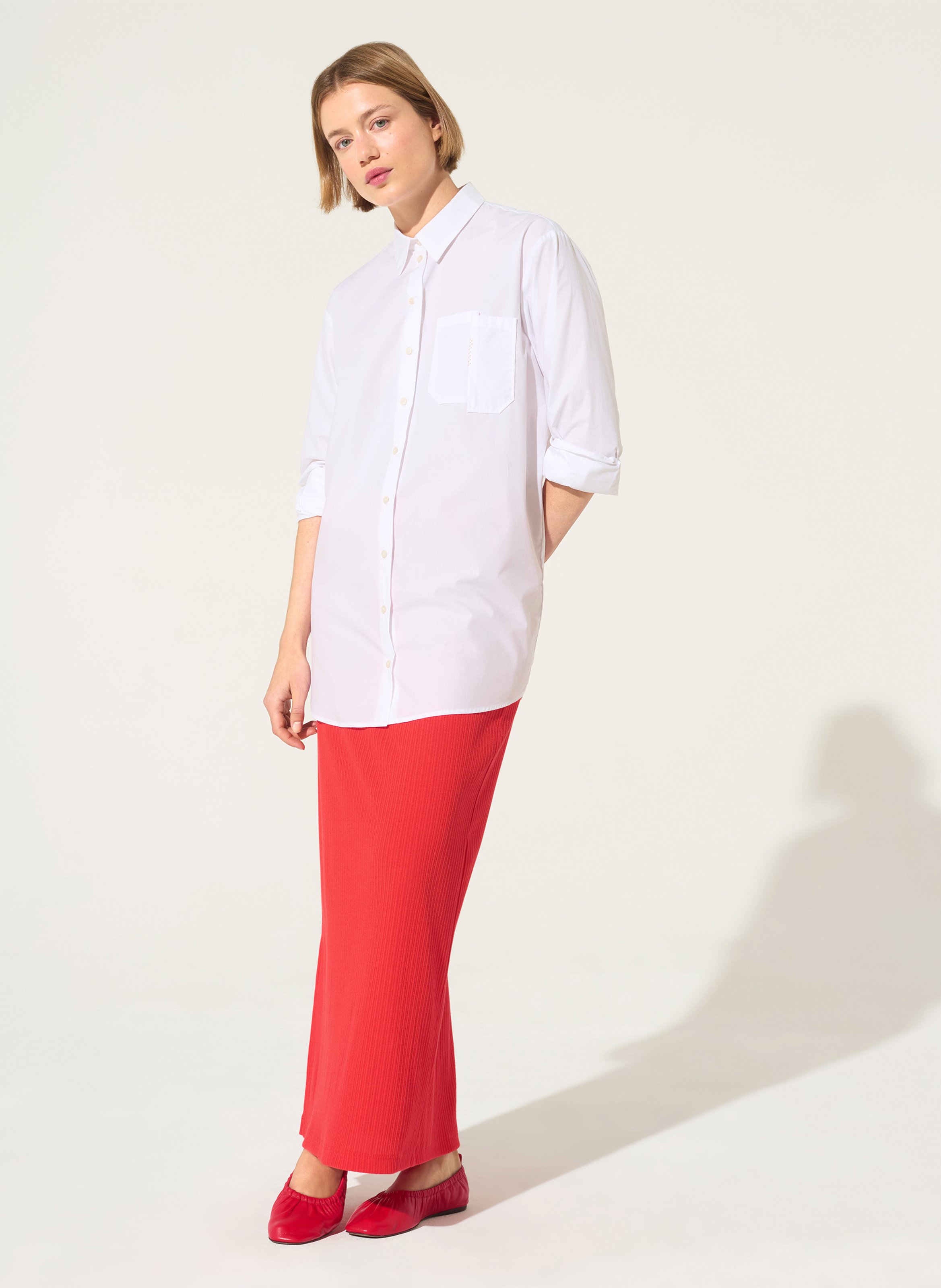 Jupe longue droite côtelée unie COTELAC ACOTE Rouge