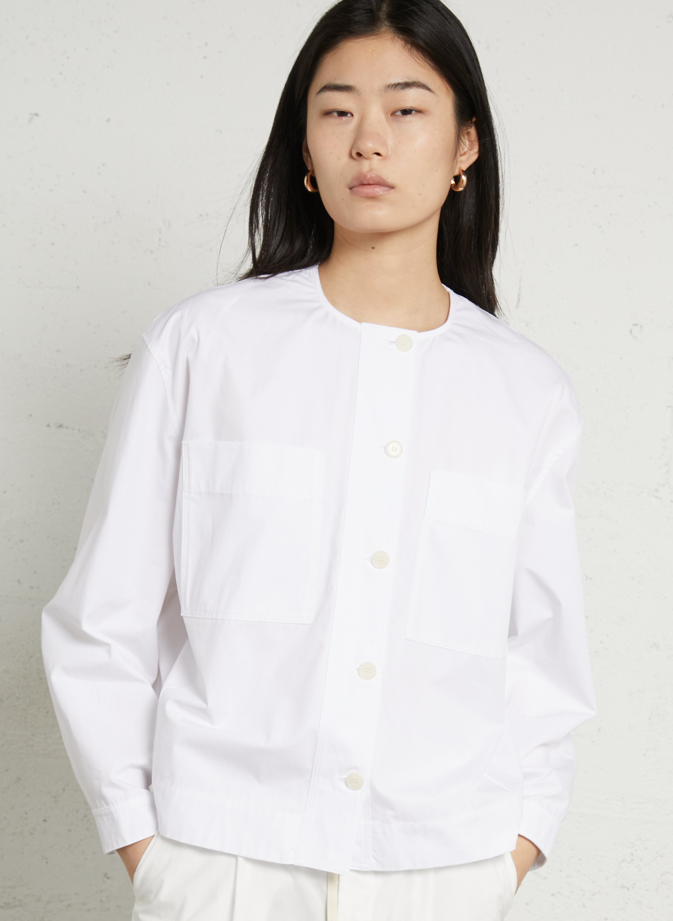 Straight round neck cotton shirt SOEUR White