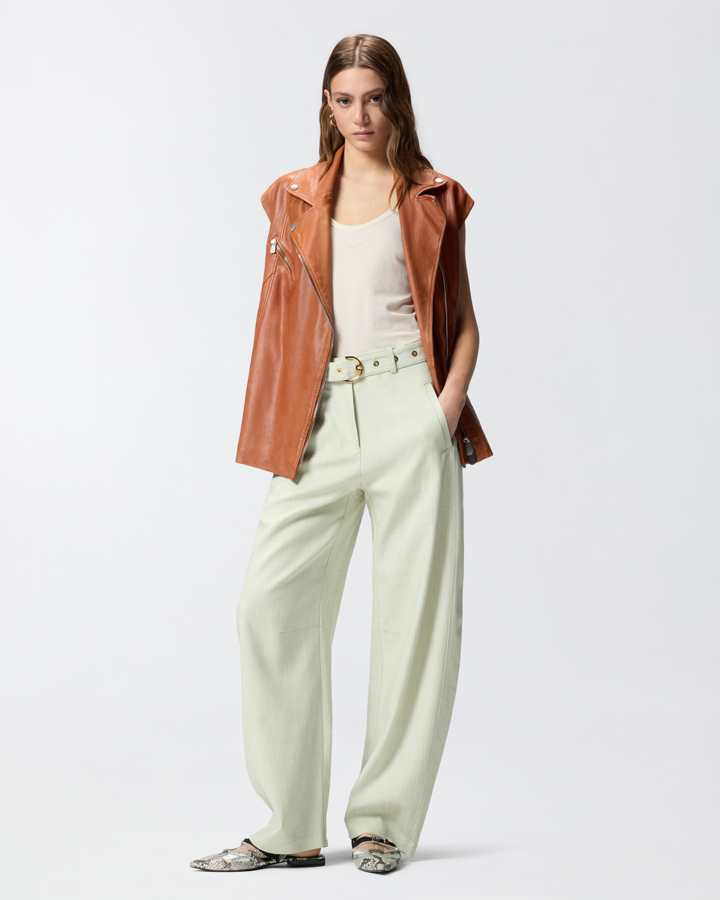 Leather biker vest PINKO White